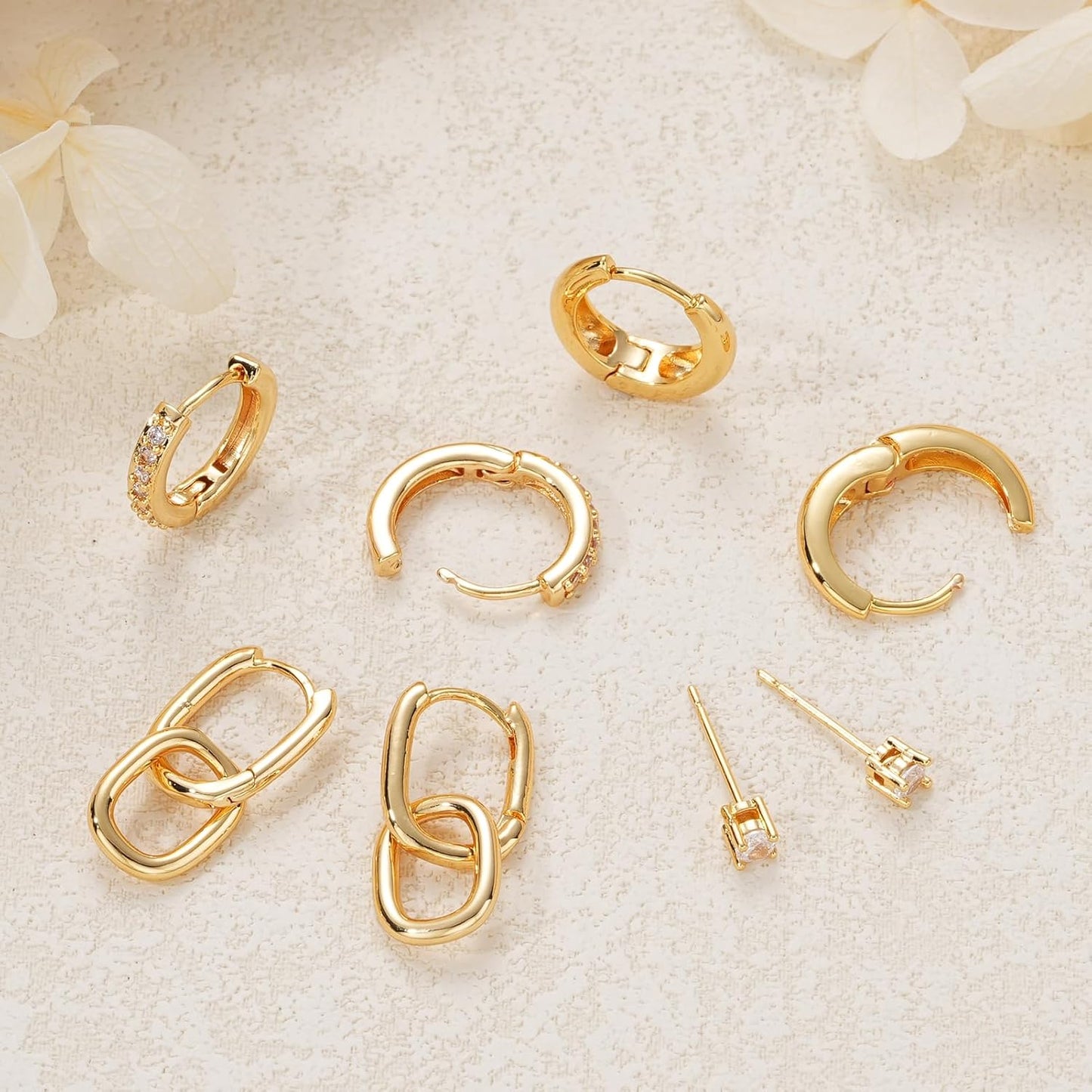 Small Gold Hoop Earrings Set for Women, 14K Gold Plated Lightweight Earrings Sets for Multiple Piercing