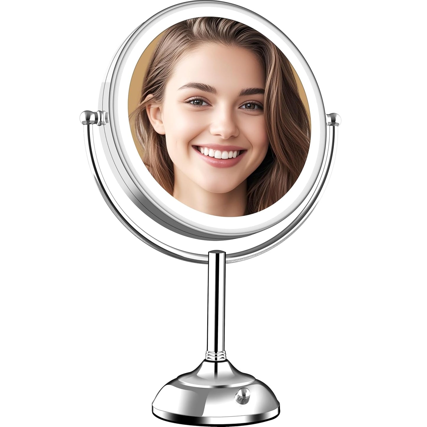 11.8" Extra Large 17" Tall Lighted Makeup Mirror, 1X/5X/10X 3-Sided , 3 Color 360° Swivel Dual Power Vanity Mirror