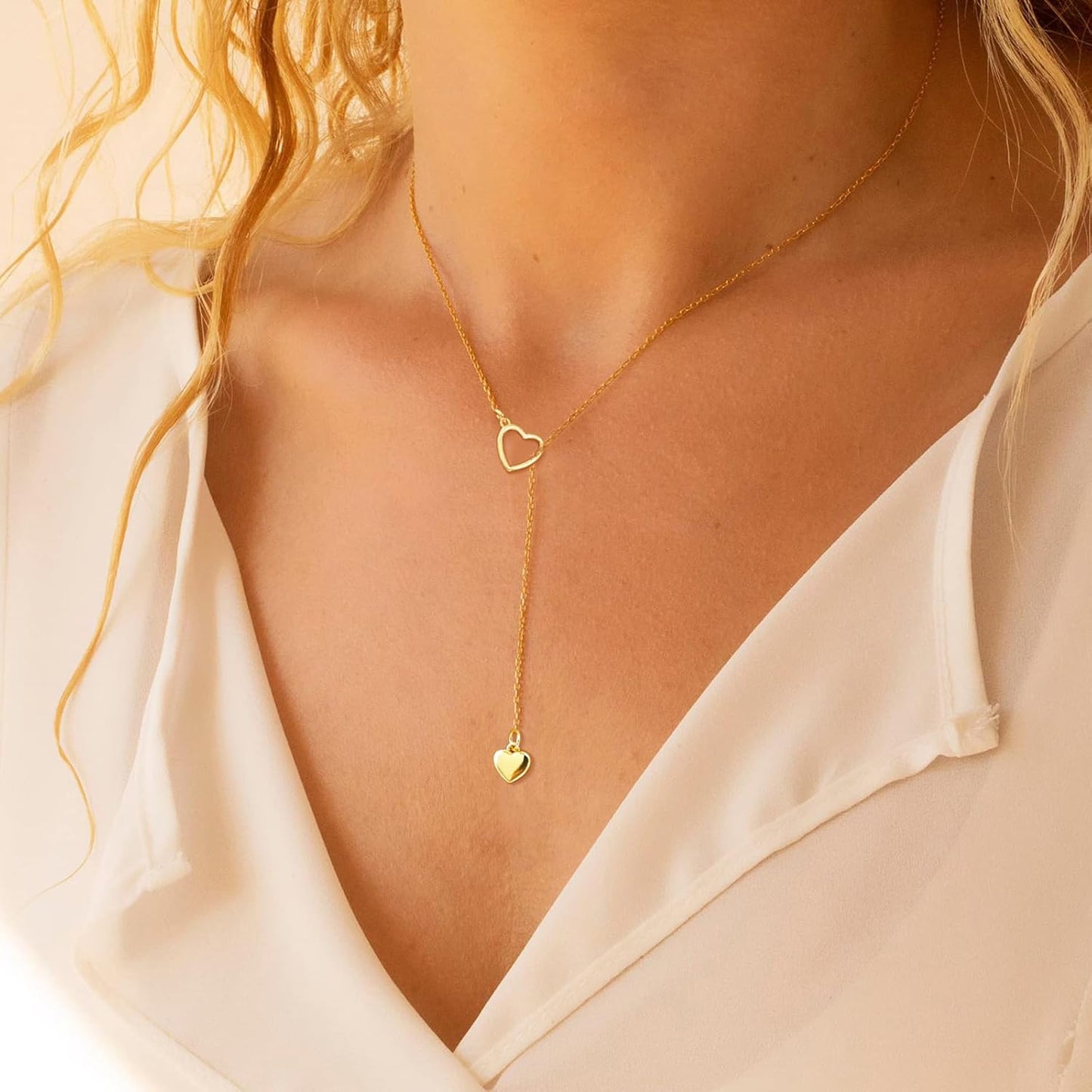 Lariat Gold Necklace for Women: Dainty 14K Gold Plated/Silver Y-Shaped Beaded Drop Chain, Trendy Gift