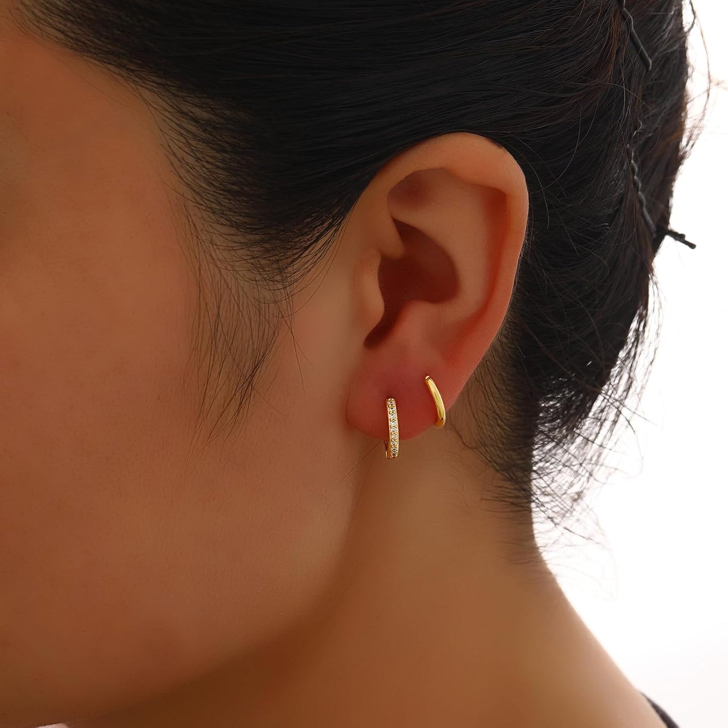 Small Gold Hoop Earrings Set for Women, 14K Gold Plated Lightweight Earrings Sets for Multiple Piercing