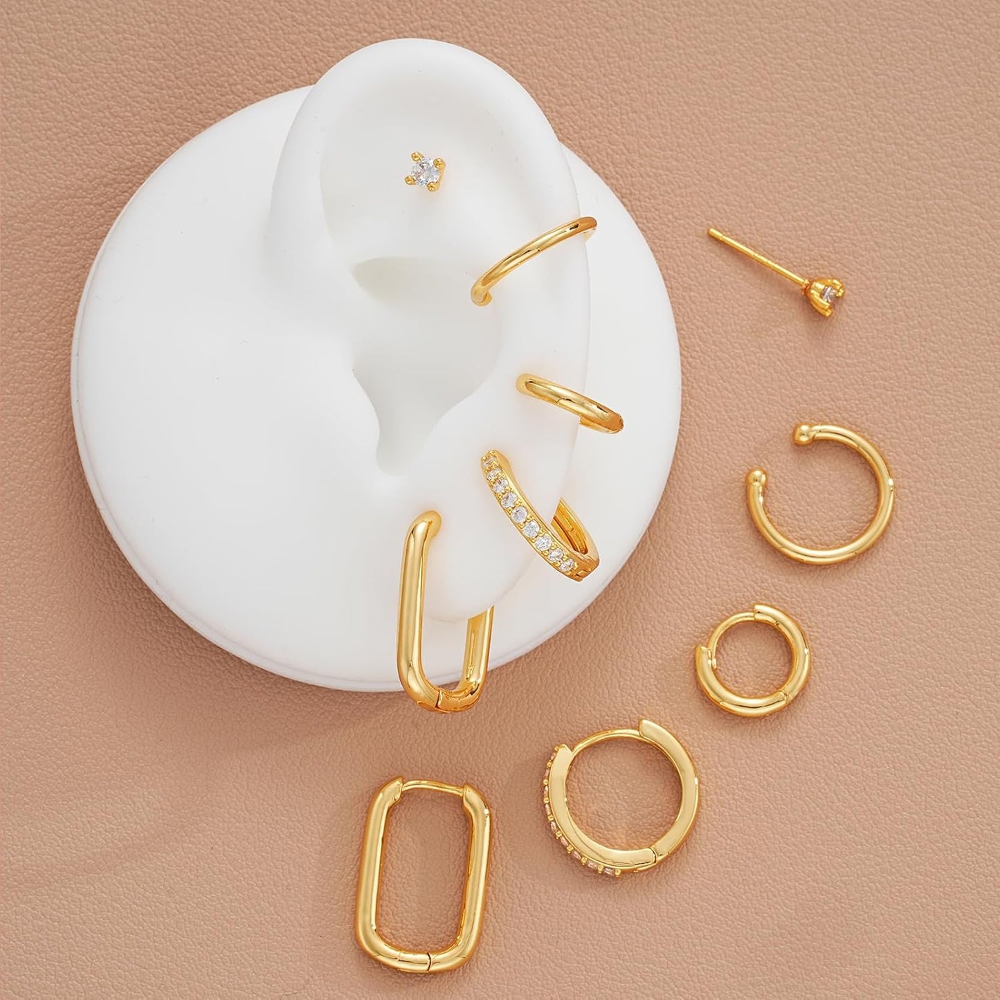 Small Gold Hoop Earrings Set for Women, 14K Gold Plated Lightweight Earrings Sets for Multiple Piercing