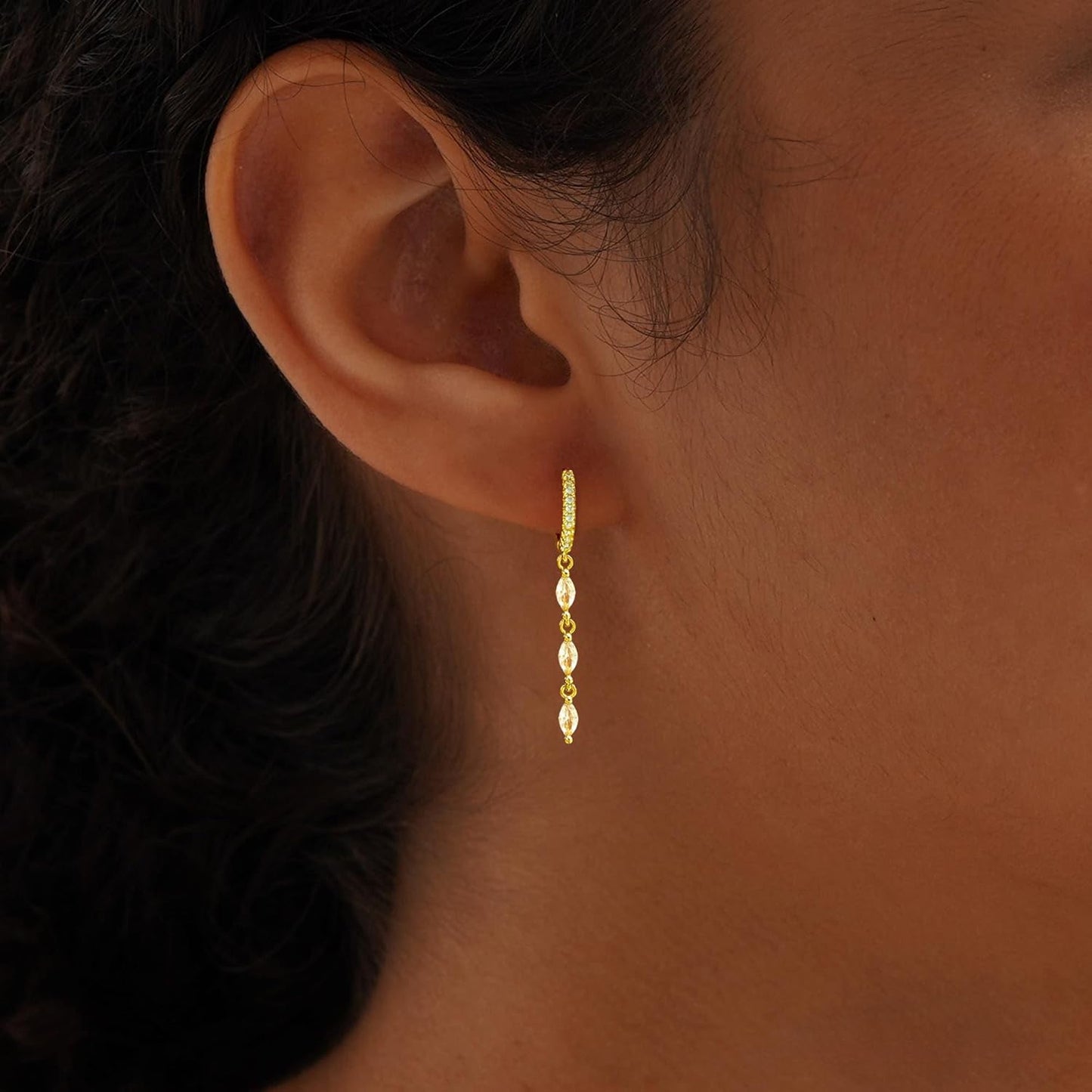 Gold Earrings for Women Trendy, Simple Dainty 14K Gold Plated Paperclip Square Chain Link Dangle Pin Stud Huggie Earrings Lightweight