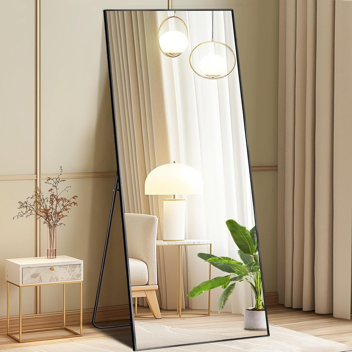 Arched Full Length Mirror with Stand 64"x21" Floor Standing Aluminum Frame for Bedroom Body Hanging