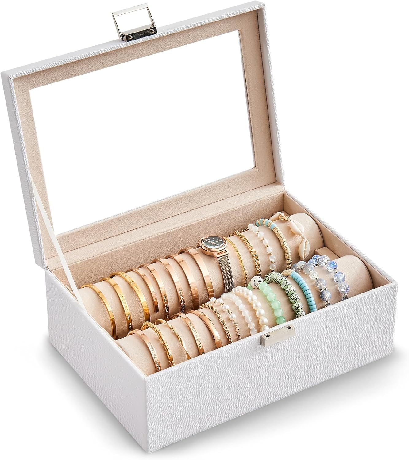 Bracelet Display Holder with Rods for Bangles Watches, Clear Lid Jewelry Organizer Box