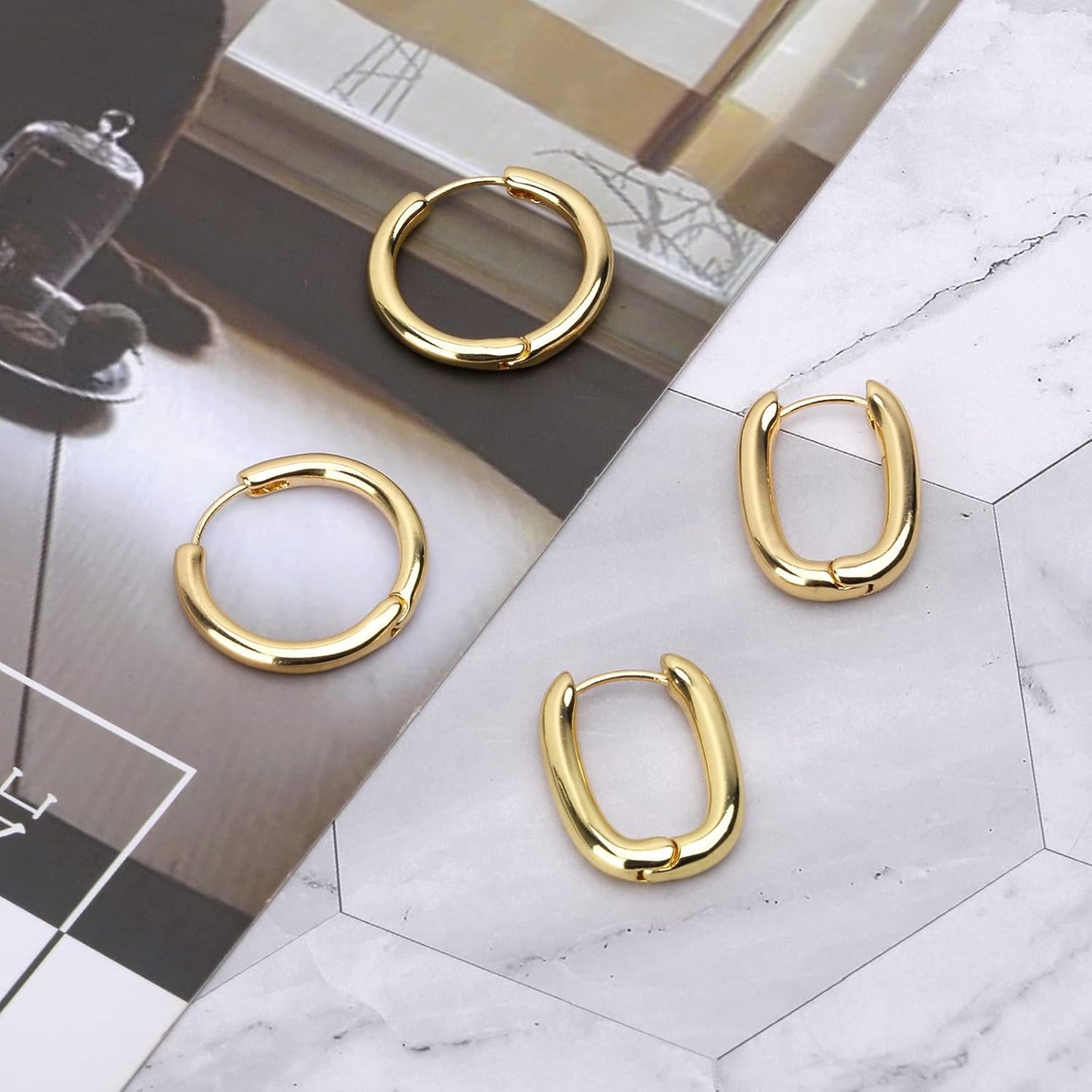 Chunky Hoop Earrings Set 14K Gold Hoop Earrings for Women Hypoallergenic, Thick Hoops Earring set, Twist Huggie Hoop Earring