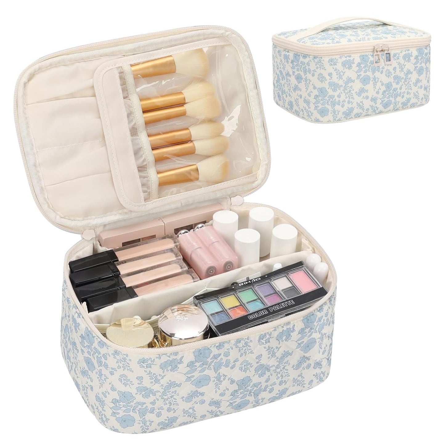Makeup Bag, Portable Cosmetic Bag,  Makeup Case Organizer,  With Handle and Divider