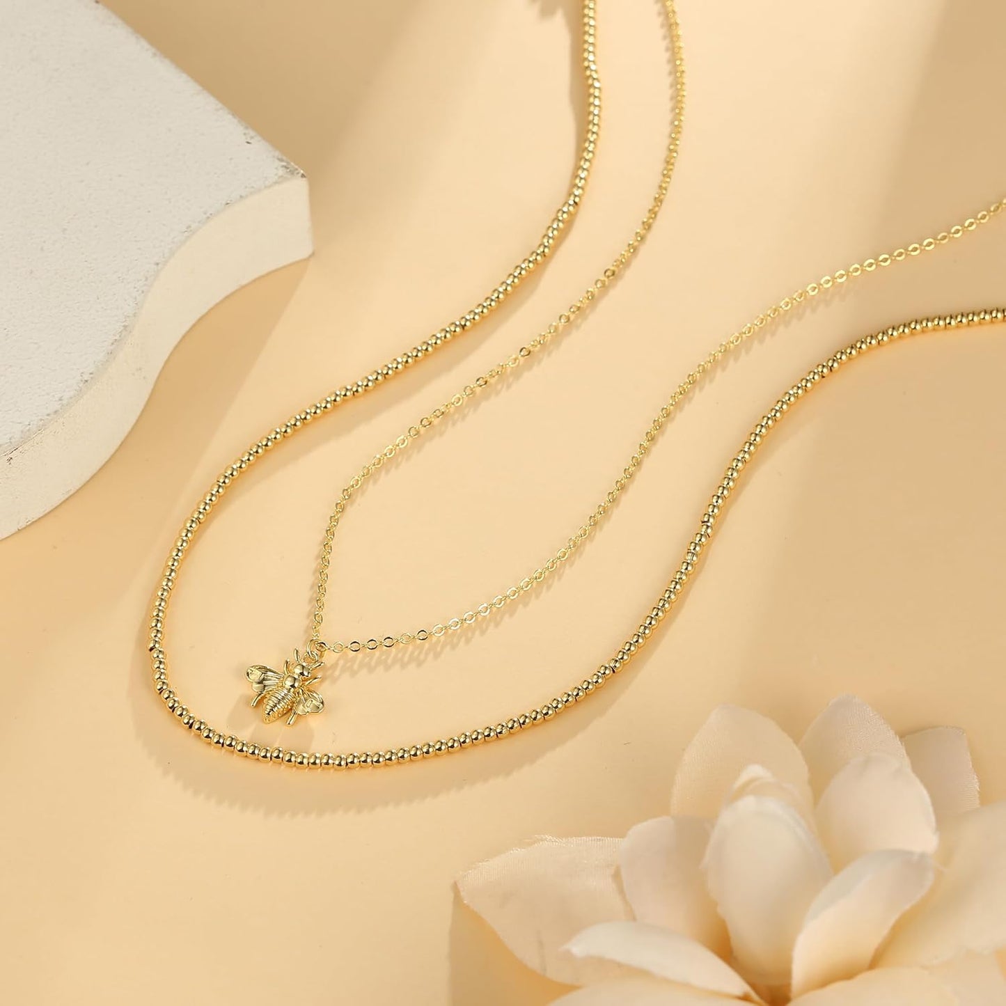 Dainty Heart Choker Necklace: 14K Gold/Silver Placed Adjustable Bee Circle Pendant for Women