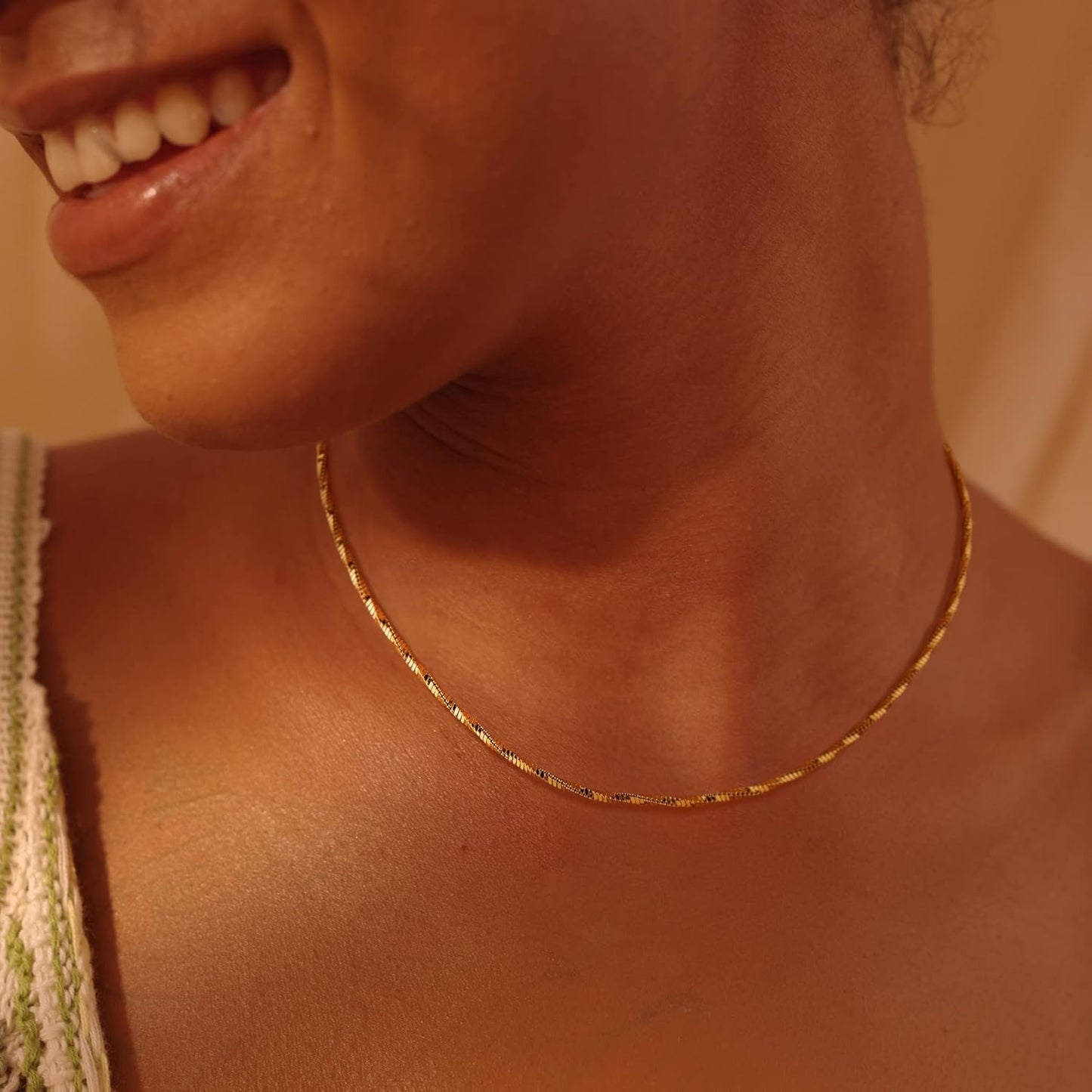 14K Gold Plated Snake Chain Choker - Dainty Boho Necklace for Women