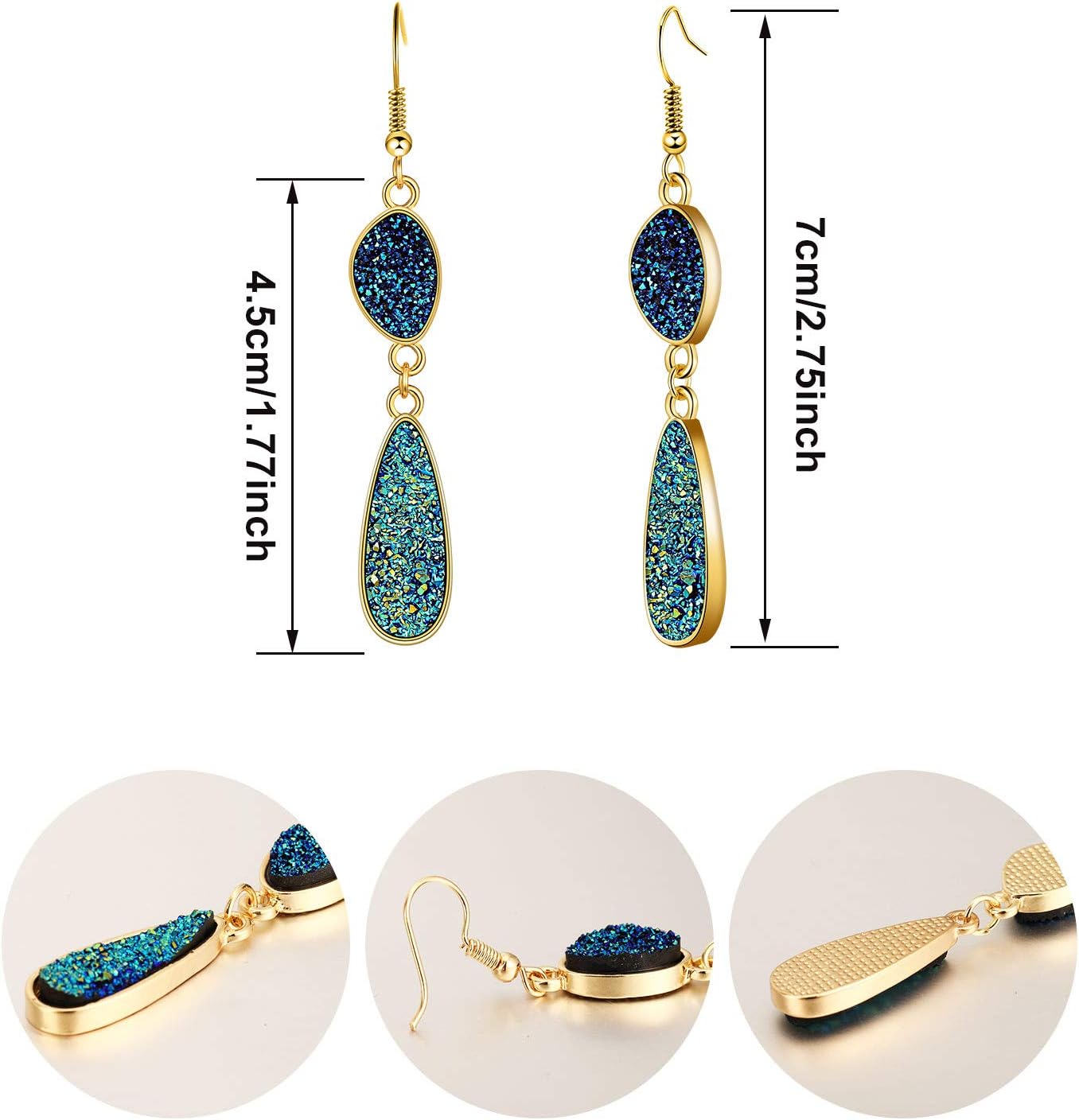 12 Pairs Faux Druzy Drop Earrings Crystal Pendant Dangle Multicolor Stainless Steel Earrings for Women