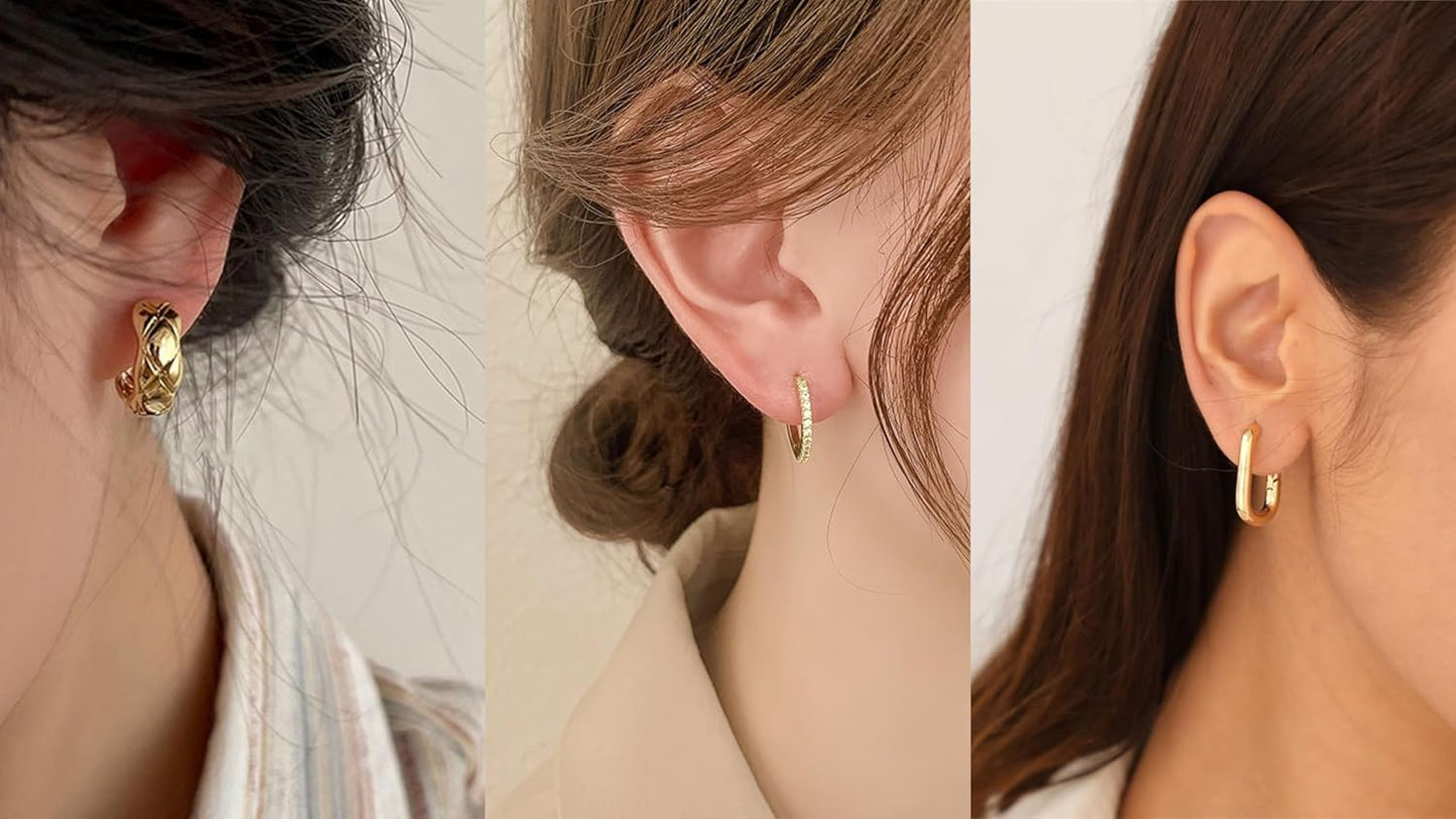 Gold Chunky Hoop Earrings Set for Women, 14K Gold Plated Twisted Huggie Hoop Earring Thick Open Lightweight Chunky Hoop
