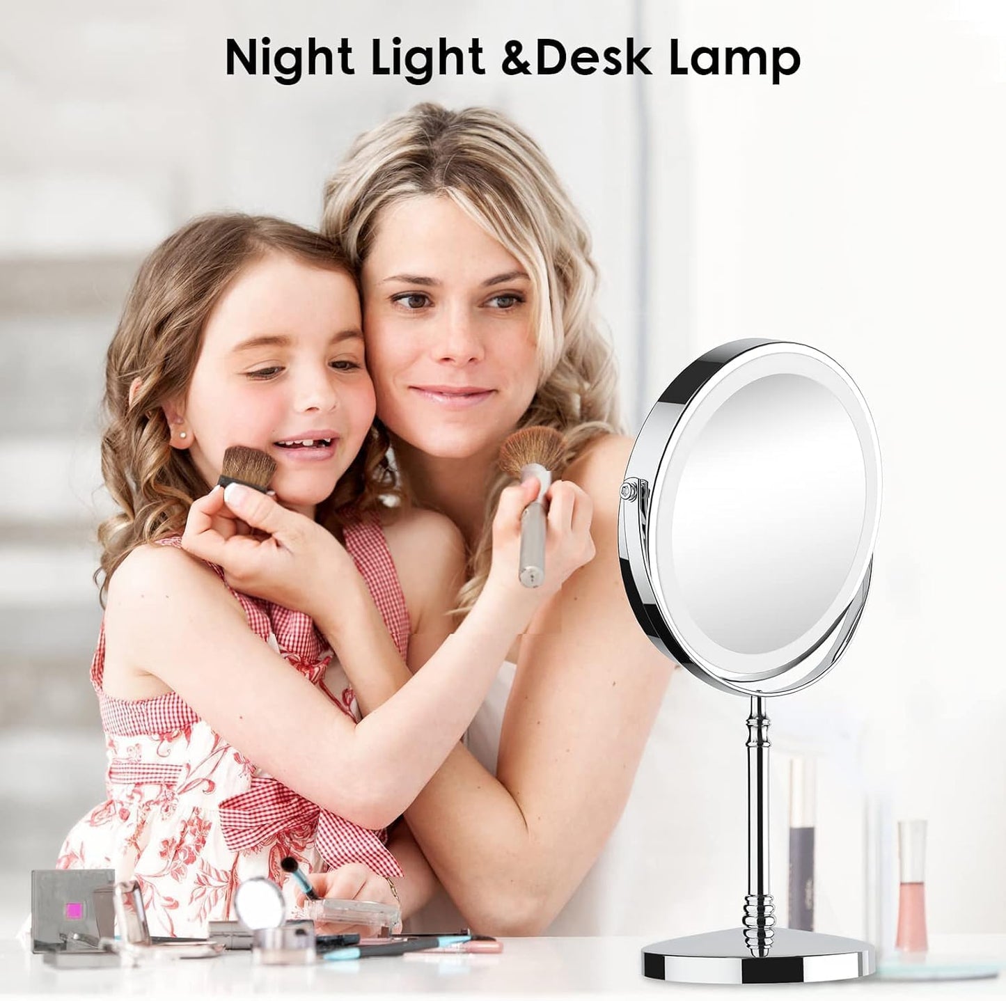 Lighted Makeup Mirror, 3000 mAh Rechargeable Double Sided Magnifying Vanity Mirror with 3 Colors, 1x/10x, 360° Rotation