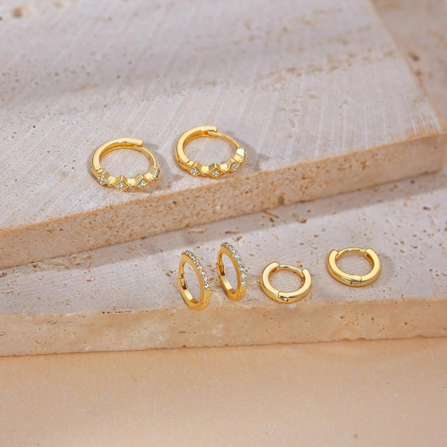 Freekiss 3 Pairs Gold Hoop Earrings Set: Dainty Stud Earrings Trendy Small 14K Gold Plated Hypoallergenic Dangle Cartilage