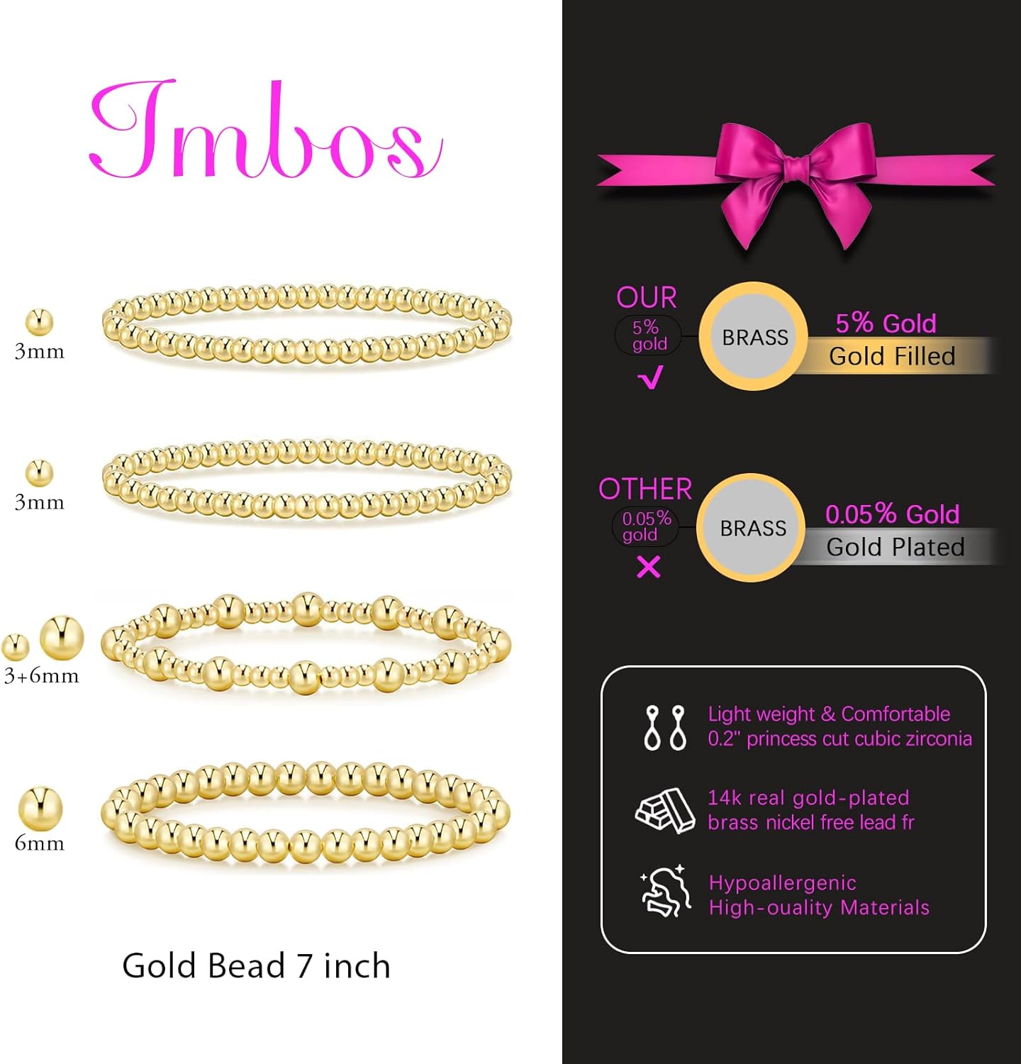 Gold Bracelets for Women 14K Gold Plated Cross Bracelet Strand Bead Ball Bracelets stack Set Chunky Chain Bracelet Trendy