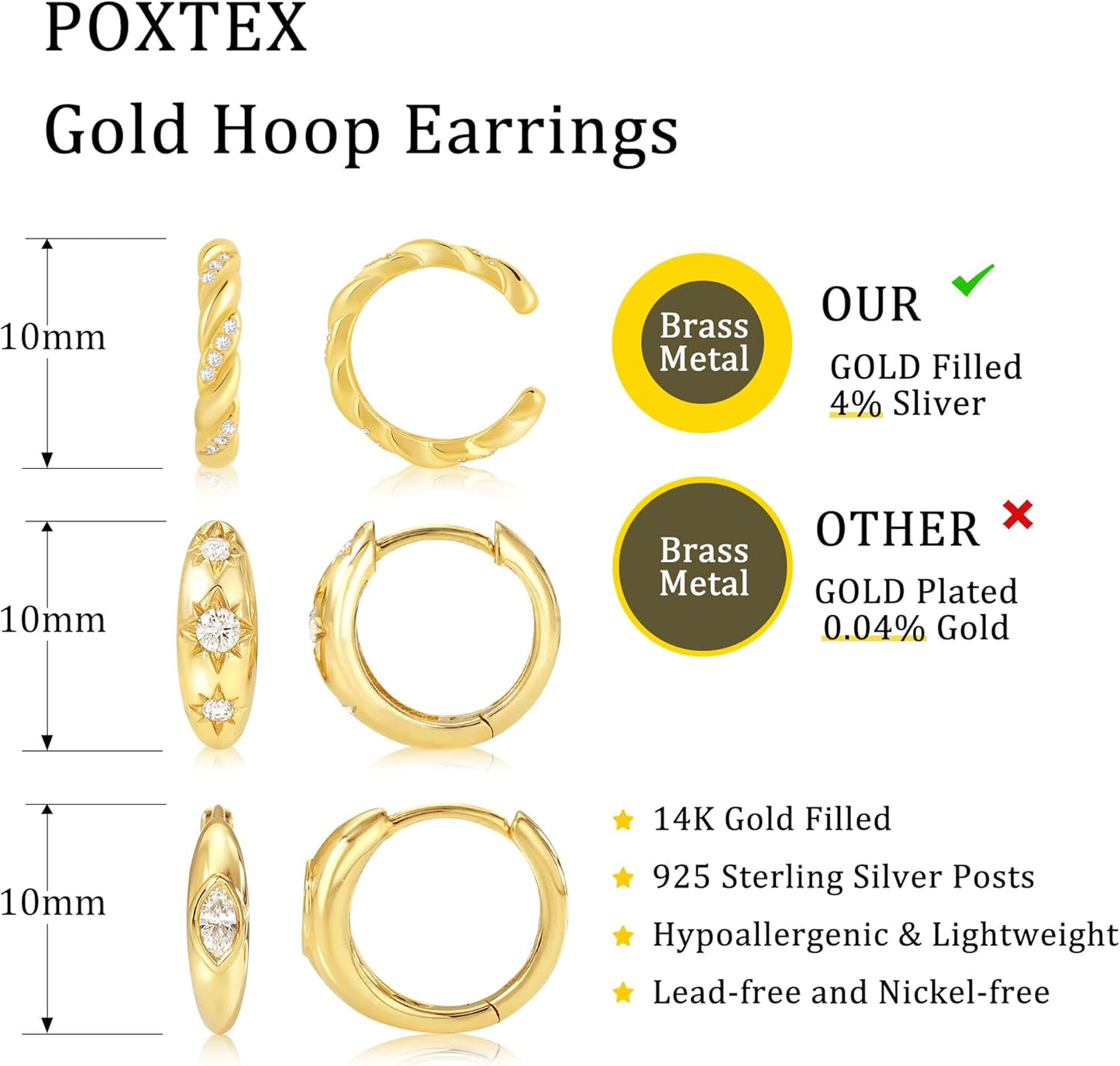Small Sterling Silver Huggie Hoop Earrings Set for Women, 14K Gold Plated Hoops Stacks for Multiple Piercings