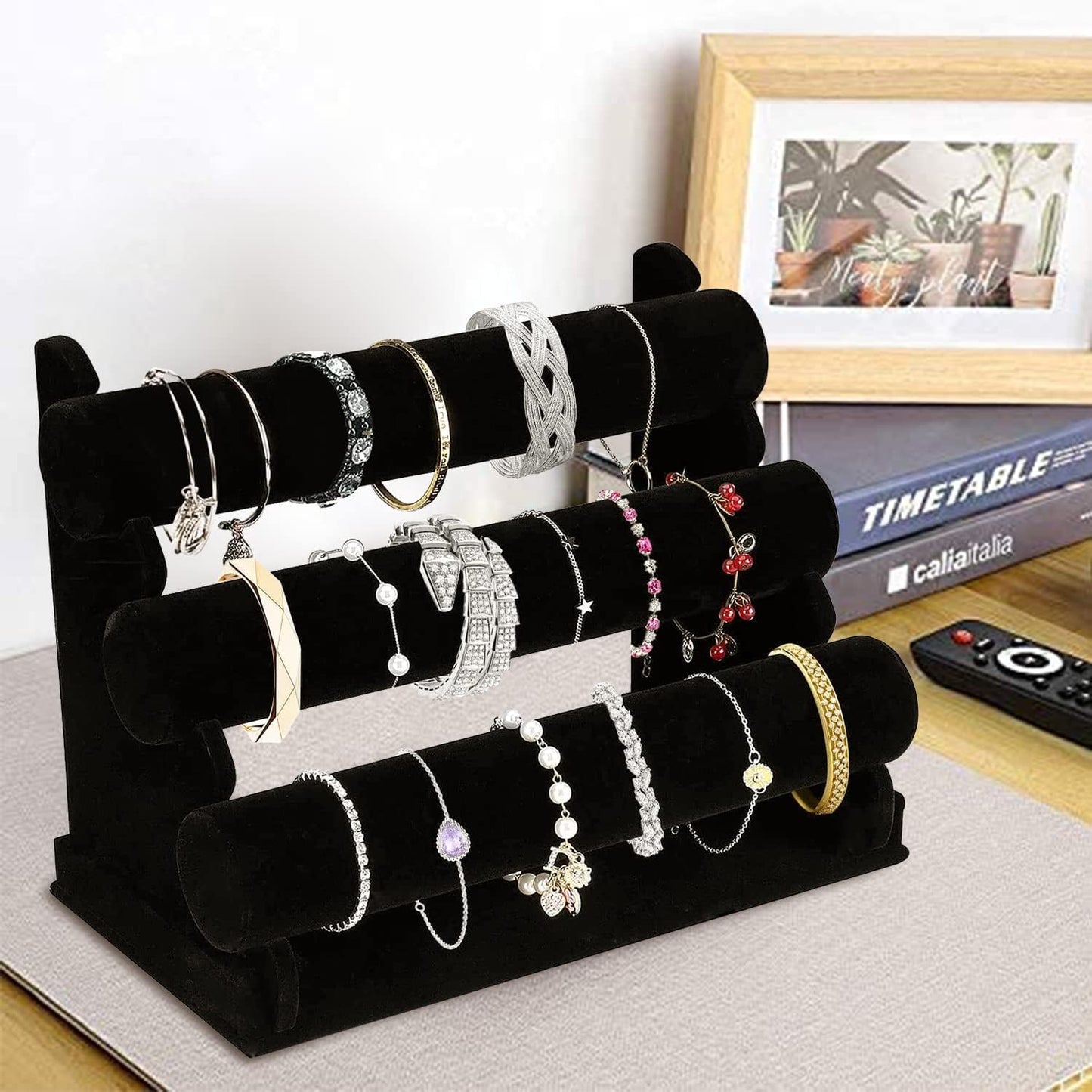 3 Tier Rack, Black Detachable Jewelry Display Stand T-Bar Necklace Storage Organizer