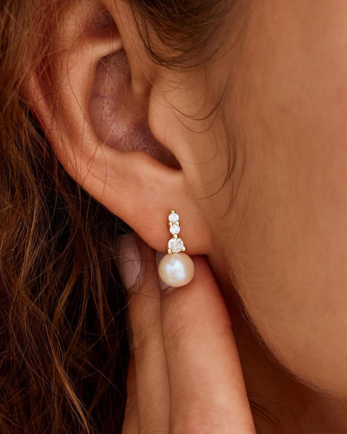 Pearl Earrings: 14k Gold-plated Cubic Zirconia Accented Pearl Drop Dangle Wedding Engagement Earrings For Women Bridal Bridesmaid