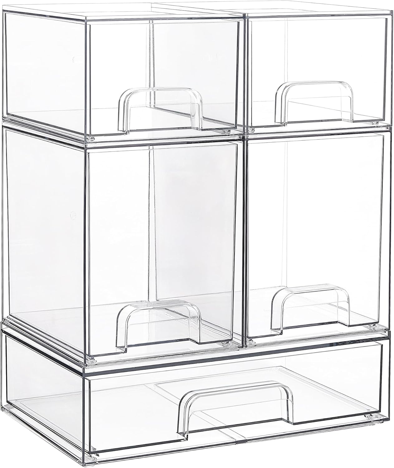 Stackable Storage Drawers Set of 5, Clear Plastic Organizer Bins for  Bottle, Supplies Storage