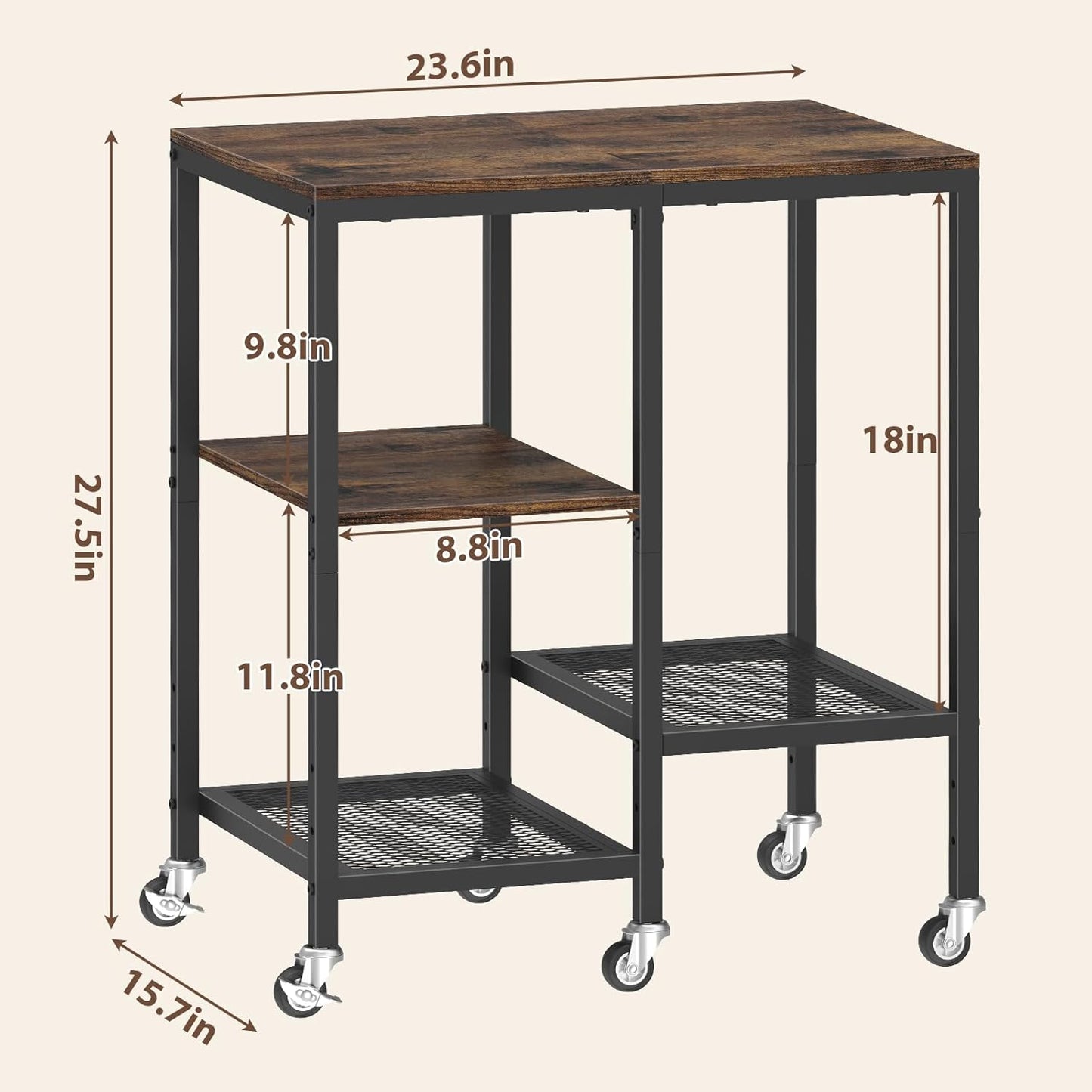 Kitchen Microwave Cart,Microwave Stand with Wheels,Coffee Bar Table Station,4-Tier