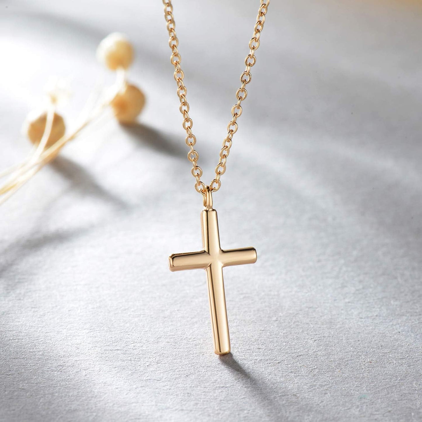 14K Gold Plated Cross Necklace - Minimalist Faith Pendant with Dainty Chain, Religious Jewelry