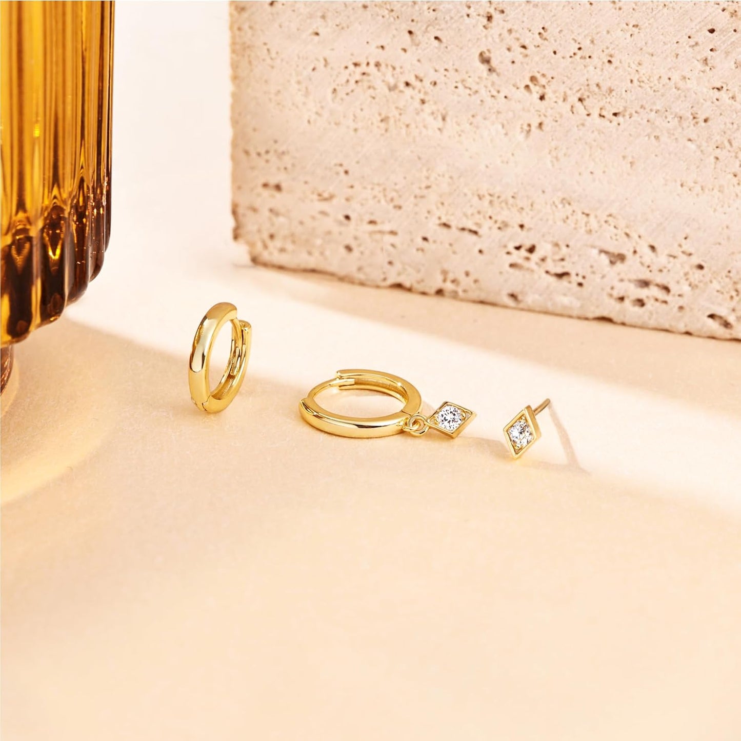 Freekiss 3 Pairs Gold Hoop Earrings Set: Dainty Stud Earrings Trendy Small 14K Gold Plated Hypoallergenic Dangle Cartilage