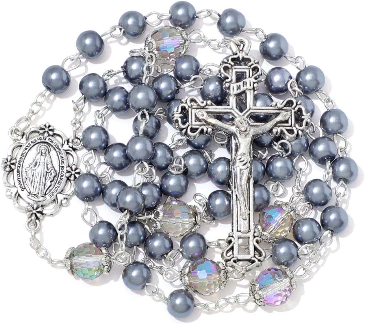 6mm Pearl Rosary Beads With Crucifix - Women's Catholic Prayer Necklace, Gift Box & Pouch Included