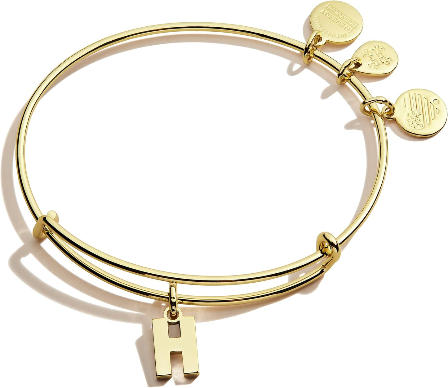 Alex and Ani Expandable Bangle for Women, Initials A to Z Letter Charms, Shiny Finish, 2 to 3.5 in