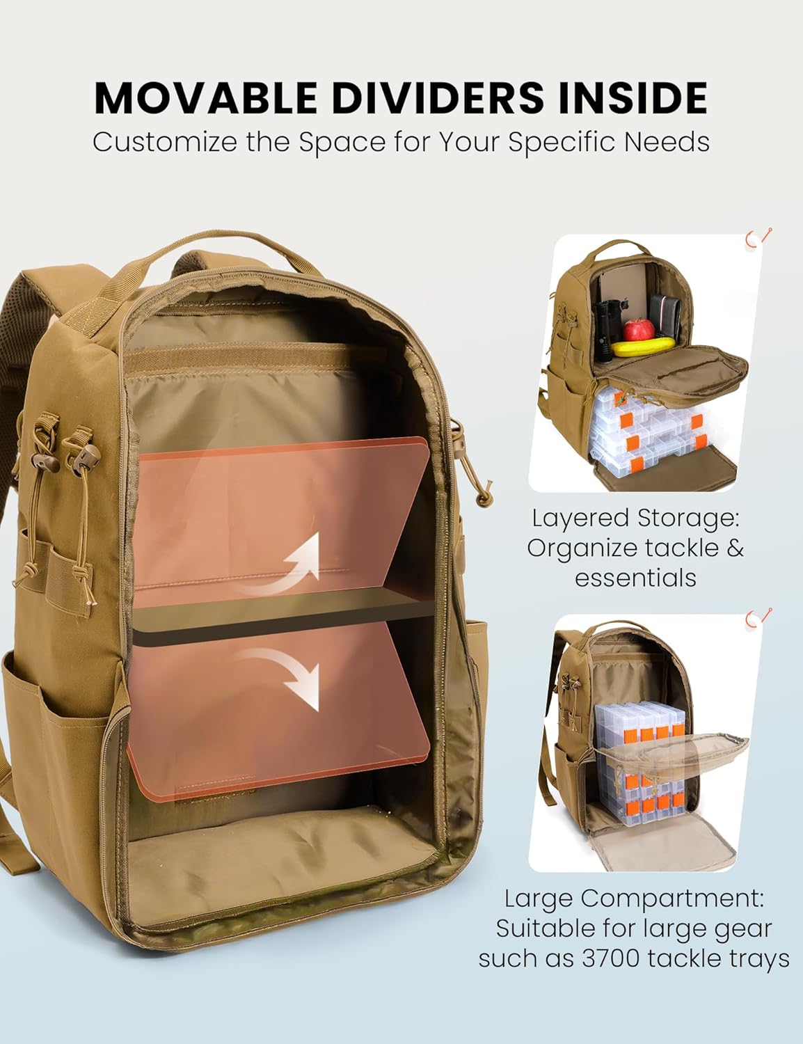 Tackle Backpack Fishing Bags with Rod Holder, 40L Water-Resistant Tackle Box Storage Bag