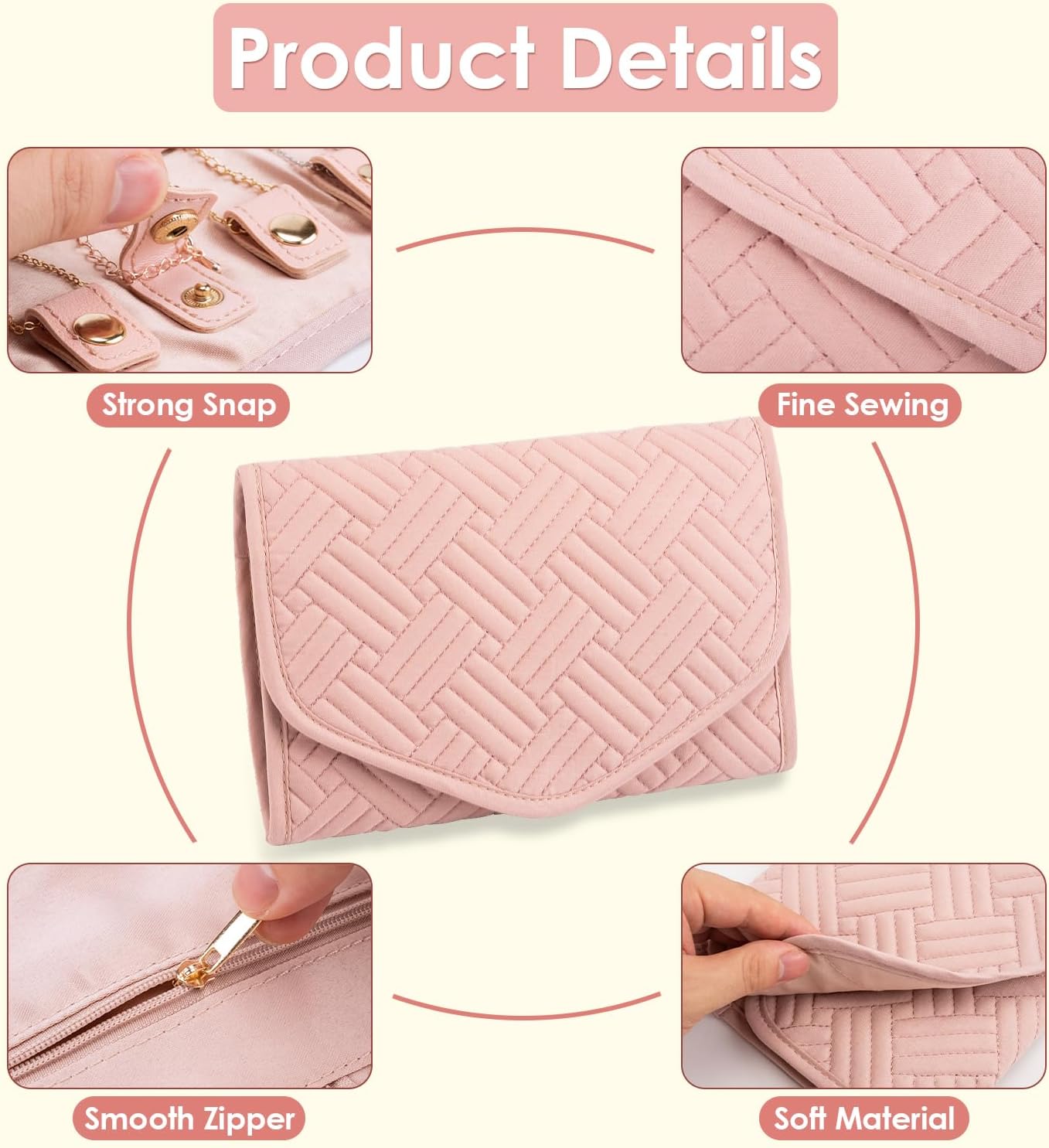 Anti-Tangle Foldable Small Jewelry Roll Travel Case Accessory for Necklaces, Earrings, Rings, Bracelets, Watches