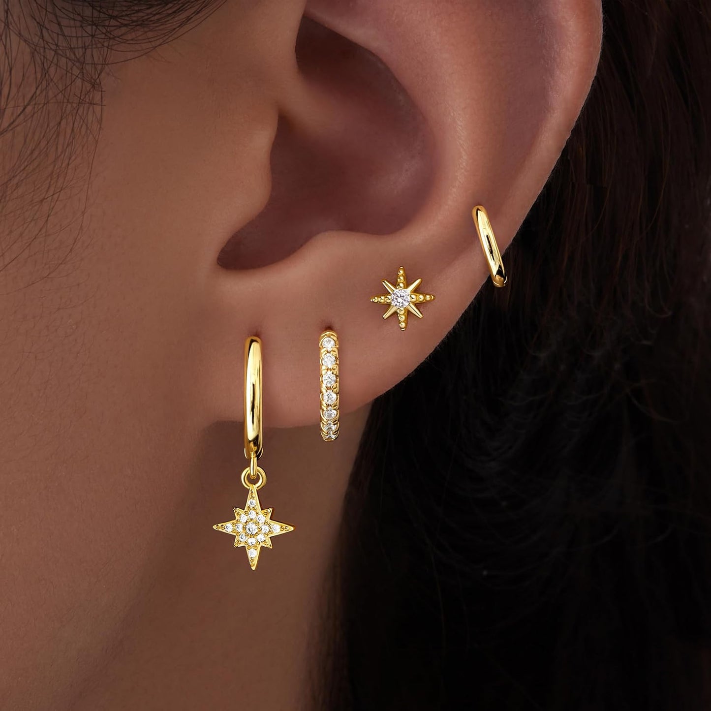 Small Gold Huggie Hoop Earrings Set for Women Men Hypoallergenic 14K Plated Stack Cartilage Earrings, Multiple Piercing