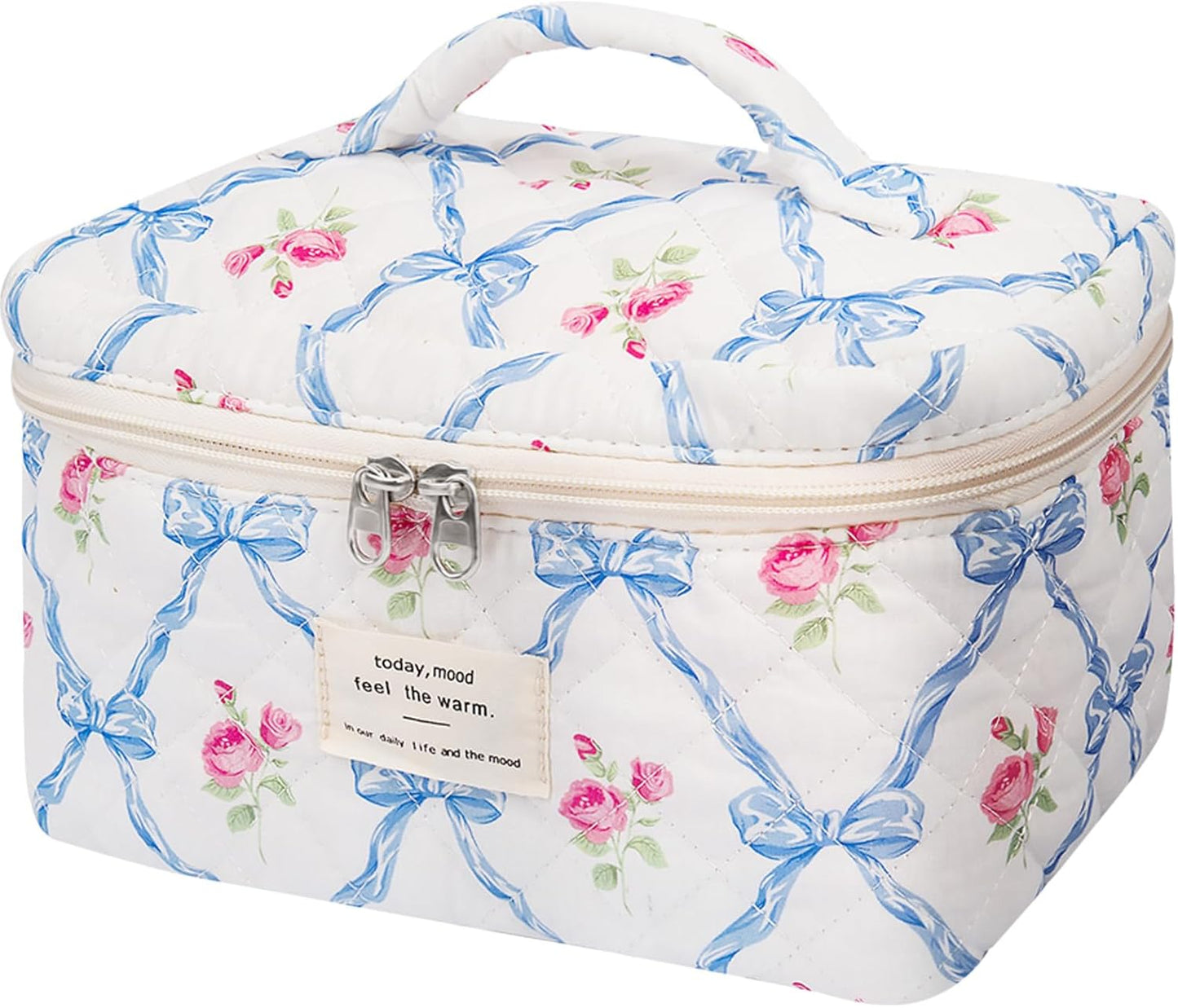 Large Makeup Bag, Cute Cosmetic Bag for Women Girls, Floral Coquette Aesthetic Toiletry Bag, Travel Make Up Organizer Bag (BDLH)
