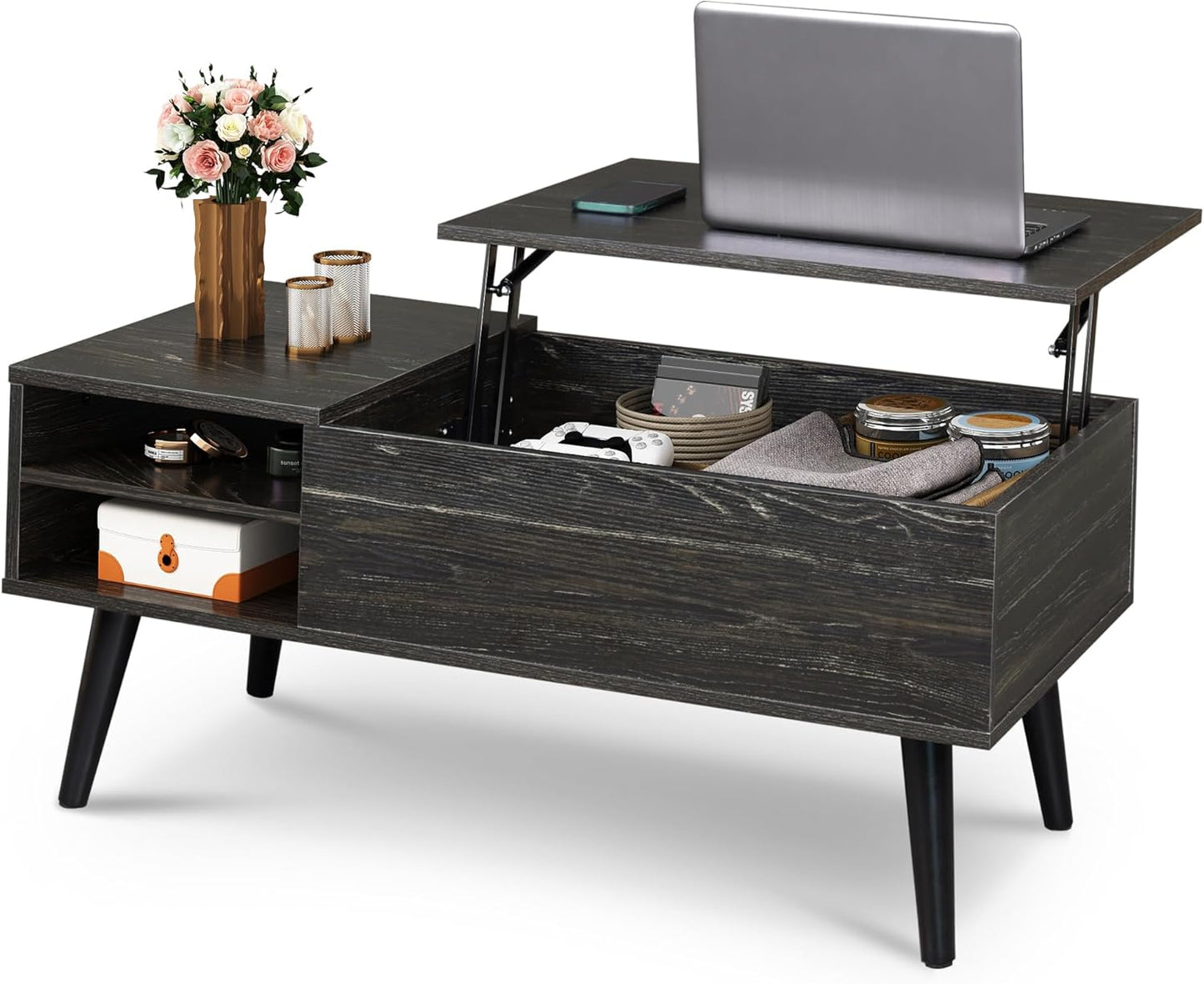 Lift Top Coffee Table for Living Room, with Storage, Adjustable Shelf and Storage Compartment