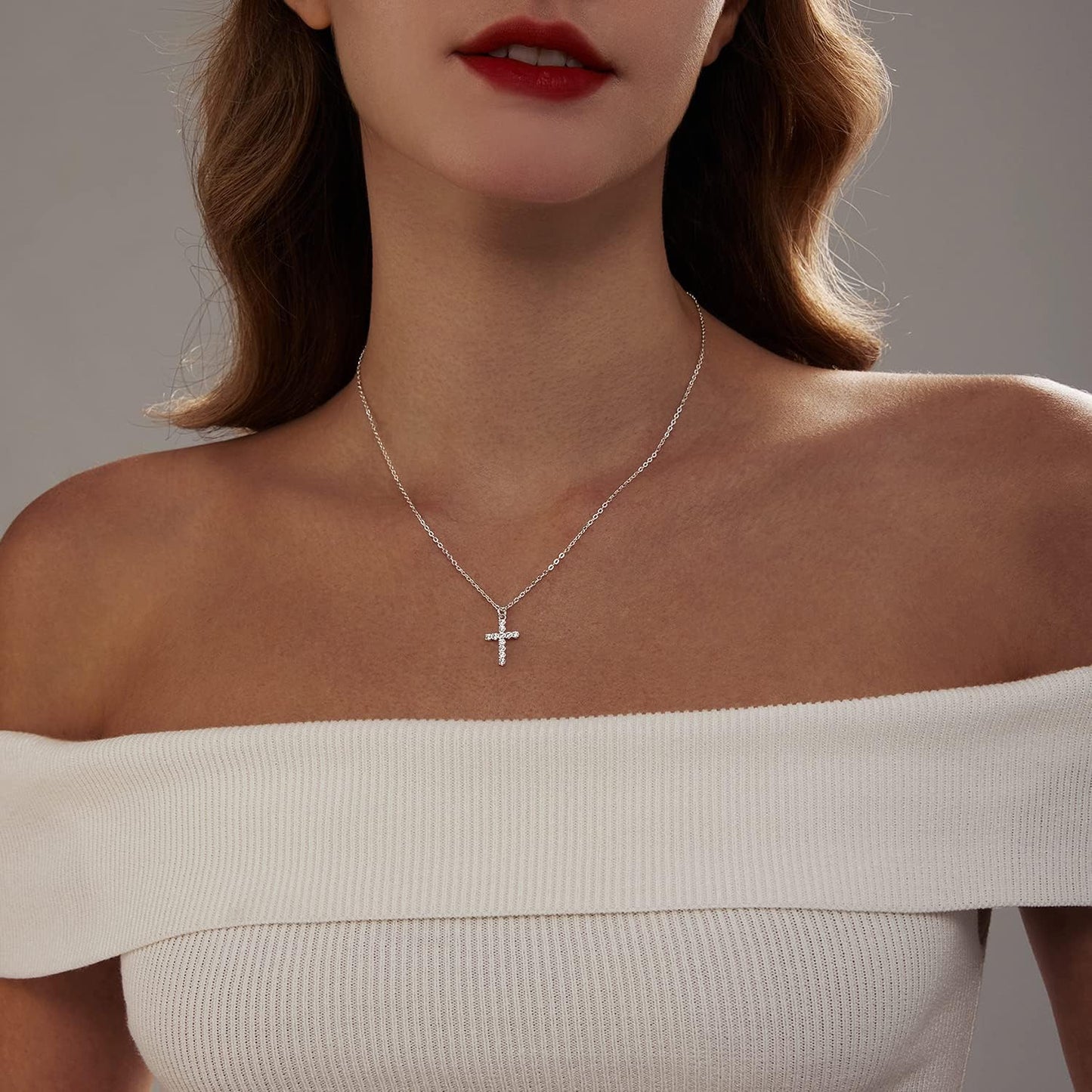 Cross Necklace - 18K Gold/Silver Plated With Cubic Zirconia, Simple Layered Design Dainty Religious Jewelry Gift For Women