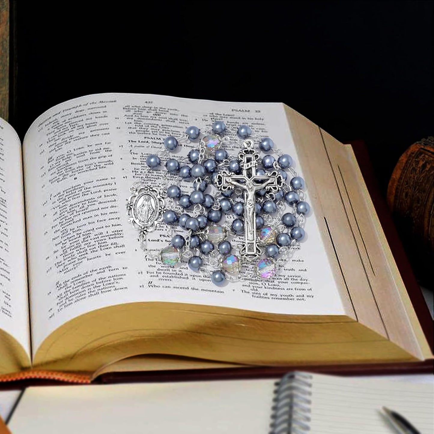 6mm Pearl Rosary Beads With Crucifix - Women's Catholic Prayer Necklace, Gift Box & Pouch Included