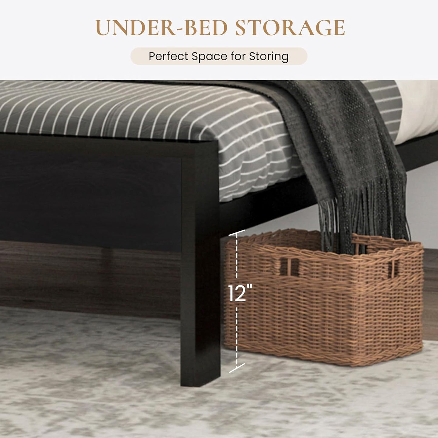 King Size Metal Platform Bed Frame with Wooden Headboard and Footboard, Mattress Foundation, No Box Spring Needed