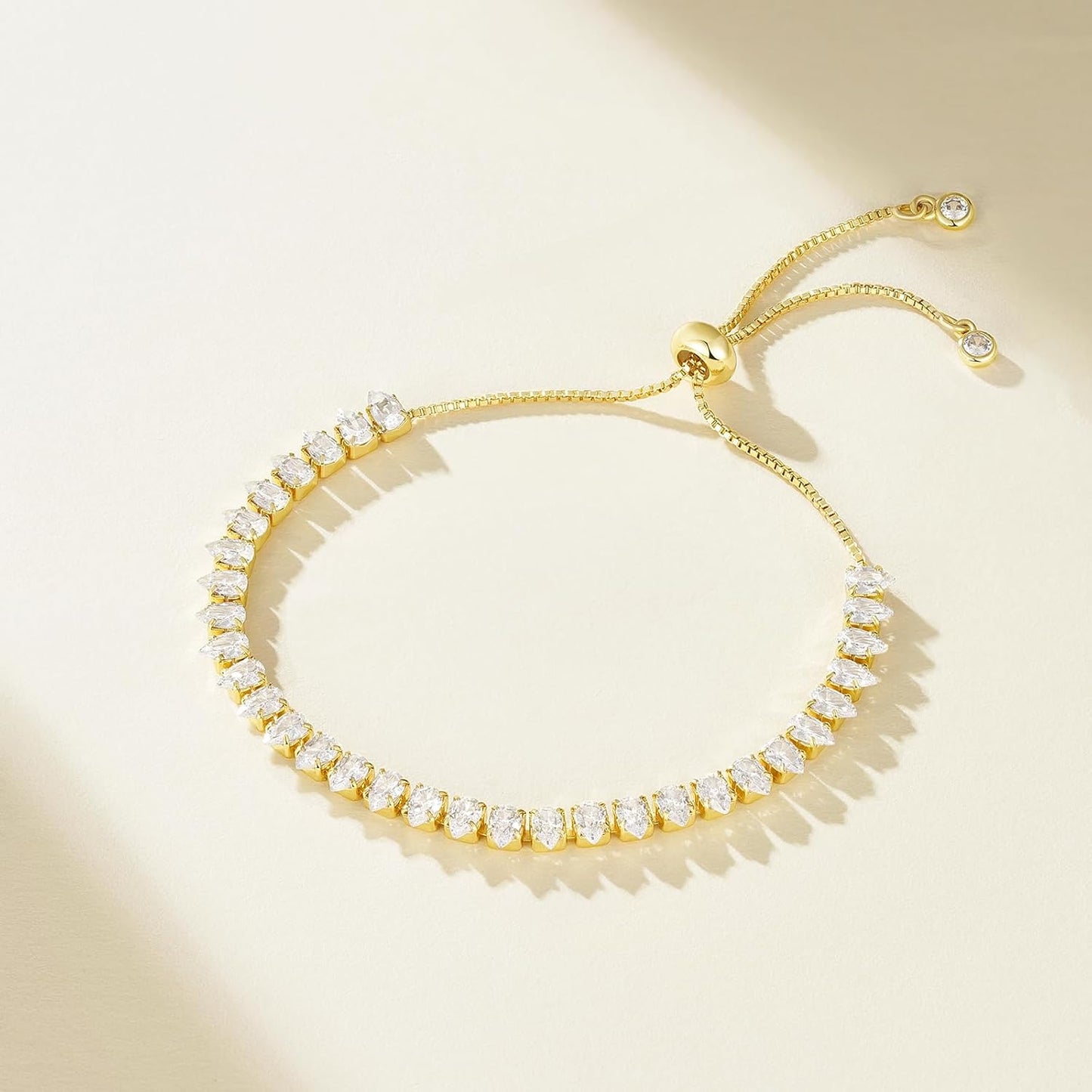 Tennis Bracelet for Women, 14K Gold Plated Cubic Zirconia Adjustable Slider Bracelets Trendy Jewelry Gift