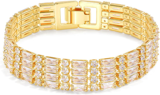 14K Gold Plated Tennis Bracelet for Women – Classic CZ Link Design, Fits 6.0"–7.2" Wrists – Stylish Sparkling Jewelry Gift