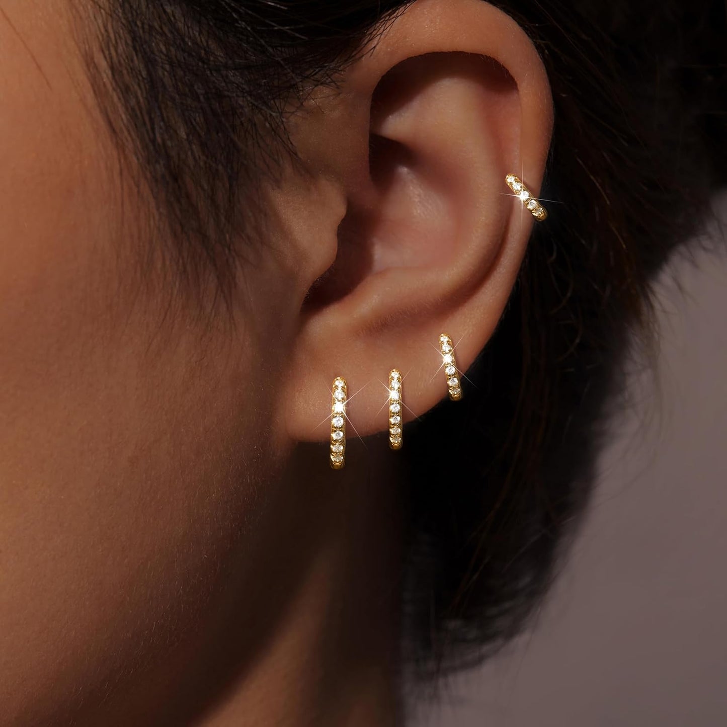 Small Gold Huggie Hoop Earrings Set for Women Men Hypoallergenic 14K Plated Stack Cartilage Earrings, Multiple Piercing