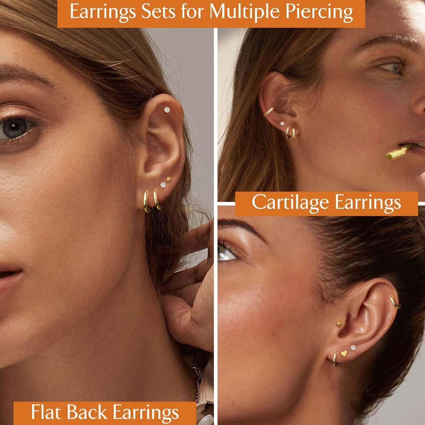 Jstyle Surgical Steel Earrings for Sensitive Ears 14K Gold Flat Back Earrings for Women Men Small Stainless Steel Earrings
