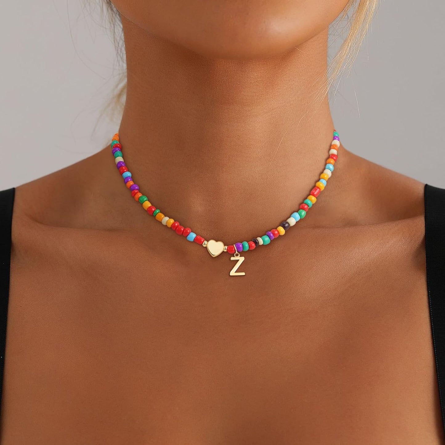 Colorful Beaded Initial Necklace for Girls & Women - Dainty Choker, Perfect Gift for Teens