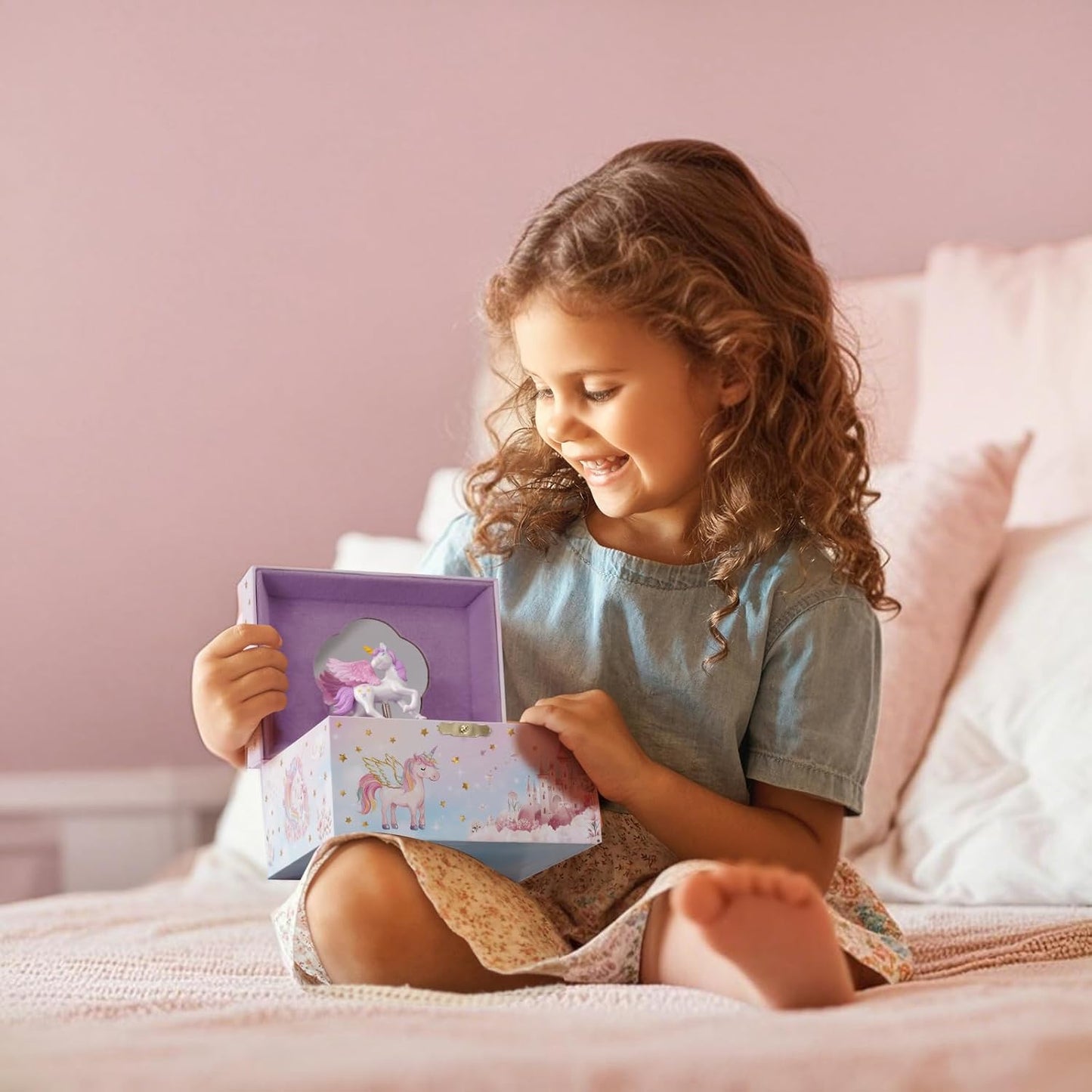 Musical Kids Jewelry Box with Spinning Unicorn Doll, Birthday Gifts for Little Girls Children Toddler