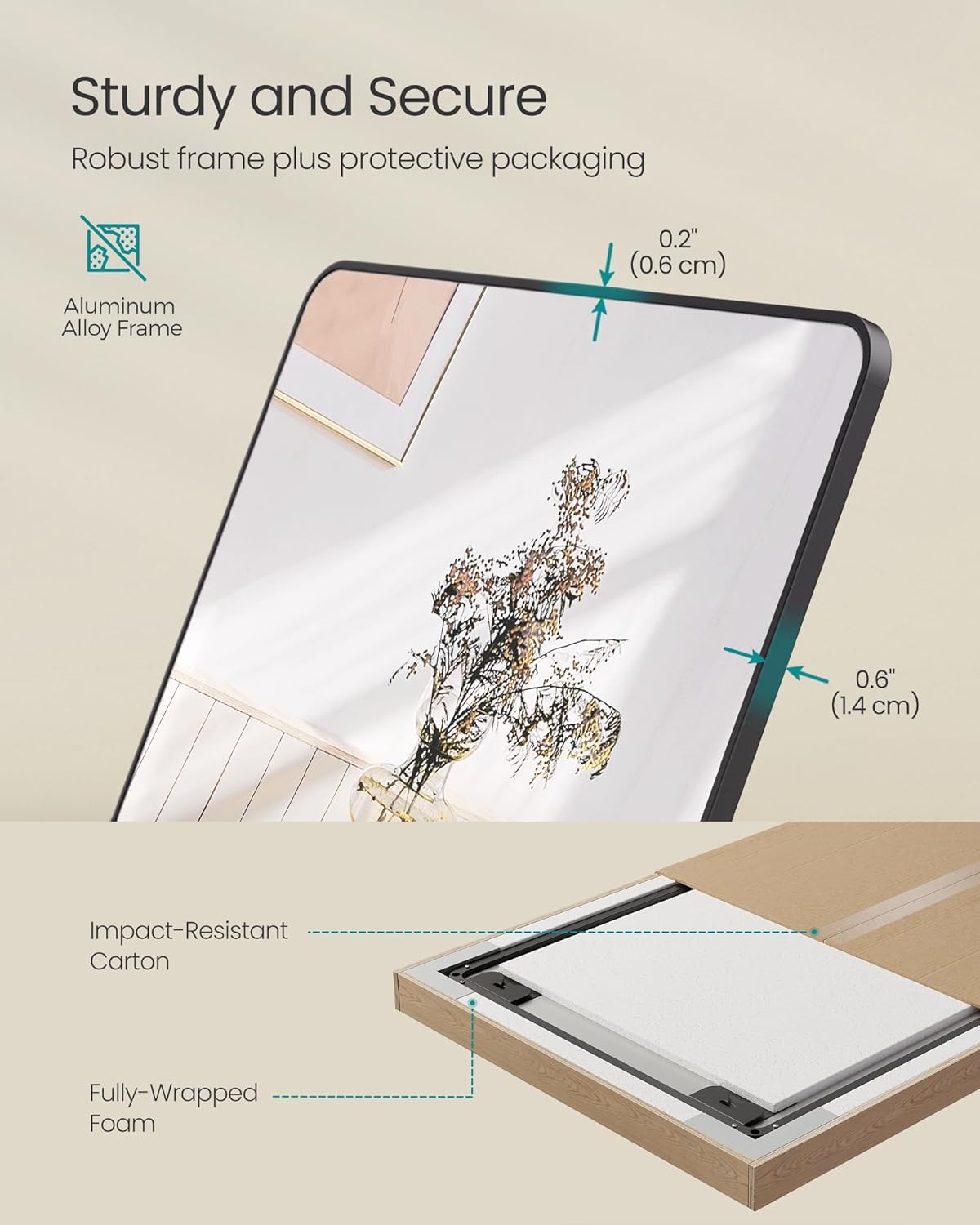 63 x 20 Inches, Rectangle Full Body Mirror with Stand, Aluminum Alloy Frame Floor Mirror, Tempered Glass
