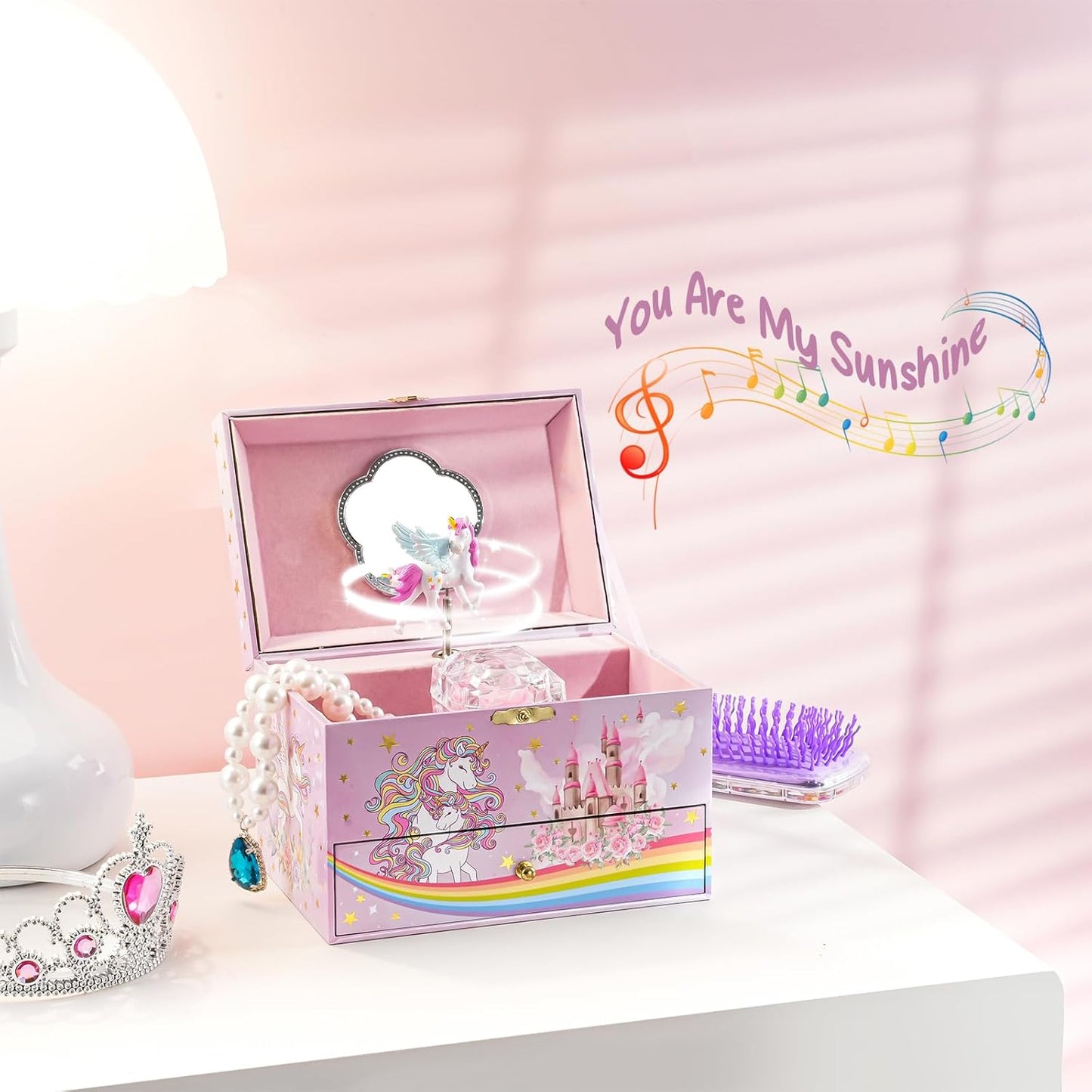 Children's Jewelry Box, Kids Jewelry Organizer with Unicorn for Little Girls, Jewelry Case Gift