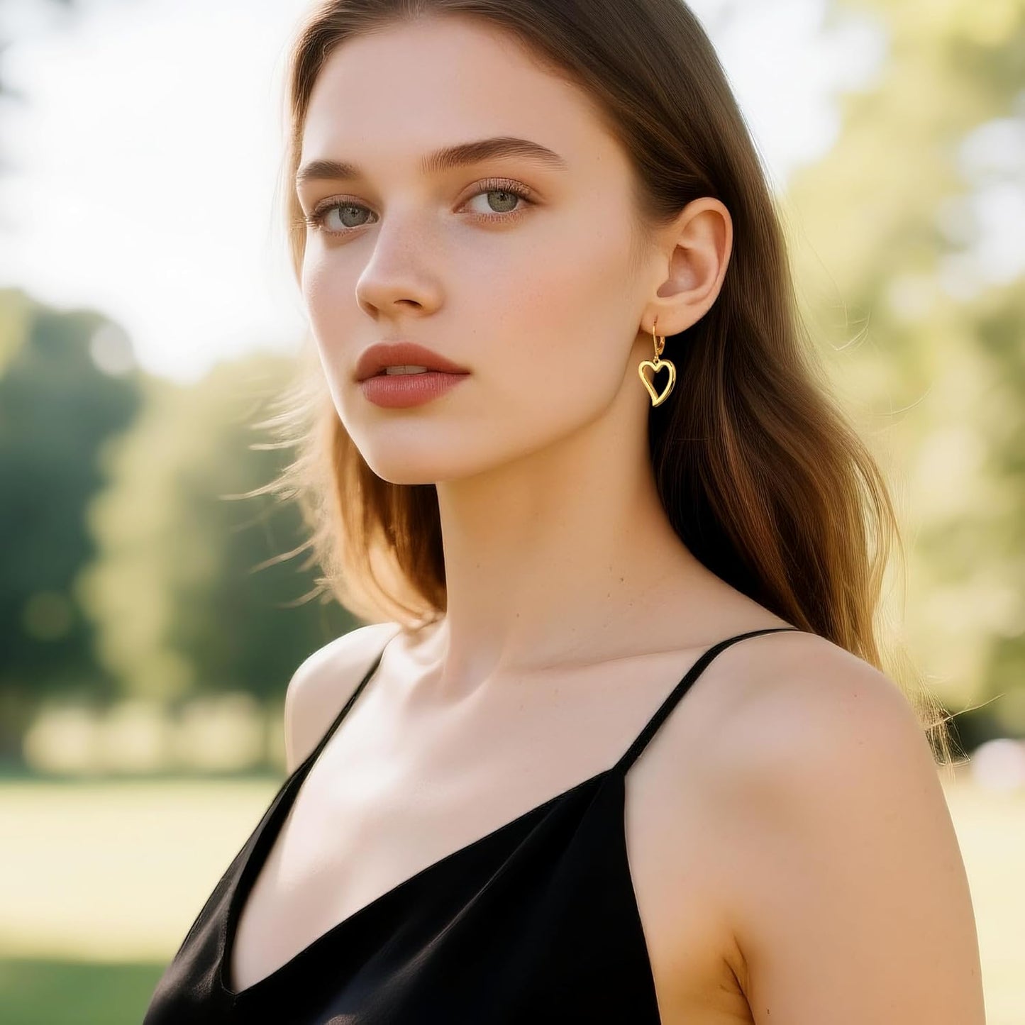 Sterling Silver Heart Earrings for Women 14K Gold Plated Openwork Love Heart Dangle Earrings Drop Leverback Huggie Hoop