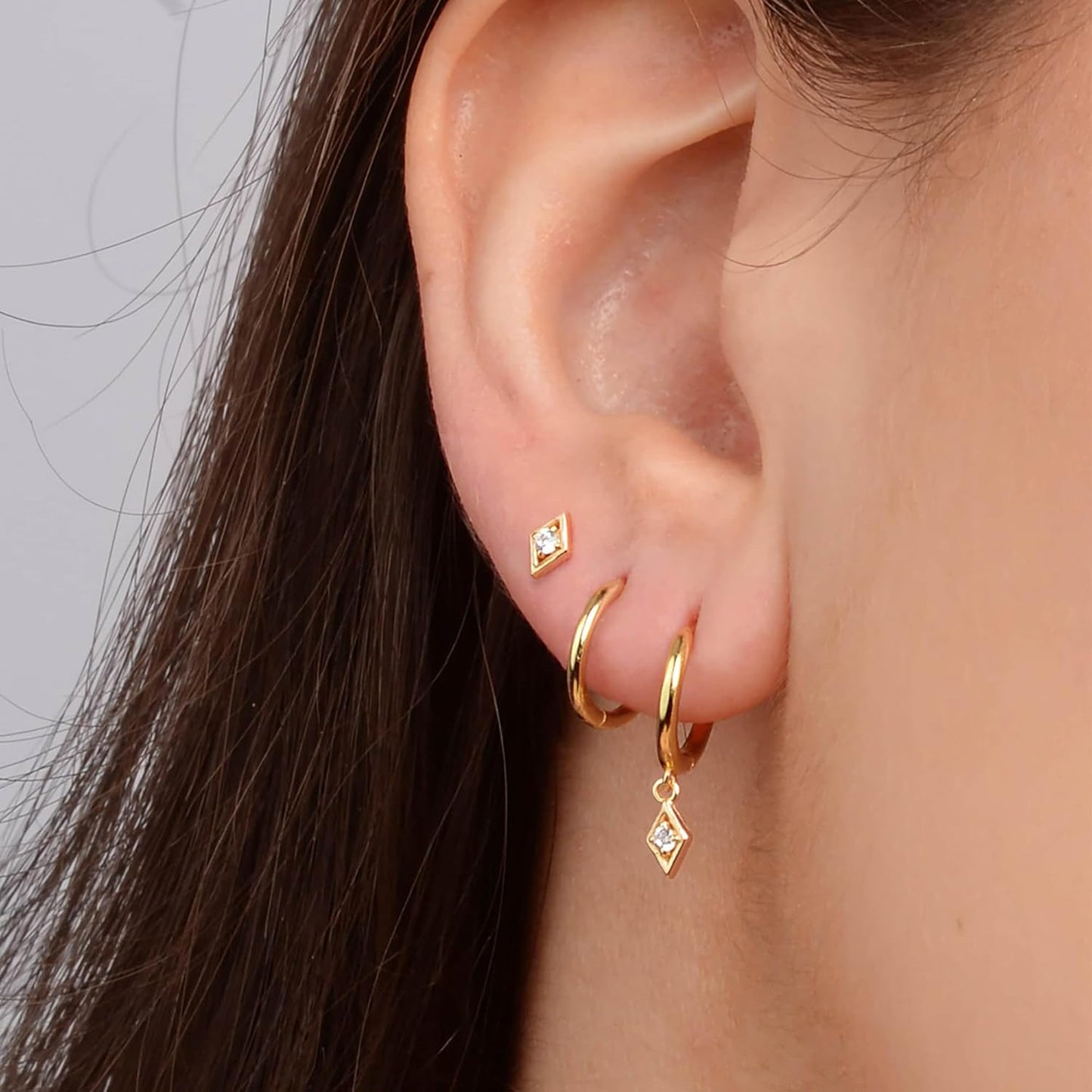 Freekiss 3 Pairs Gold Hoop Earrings Set: Dainty Stud Earrings Trendy Small 14K Gold Plated Hypoallergenic Dangle Cartilage
