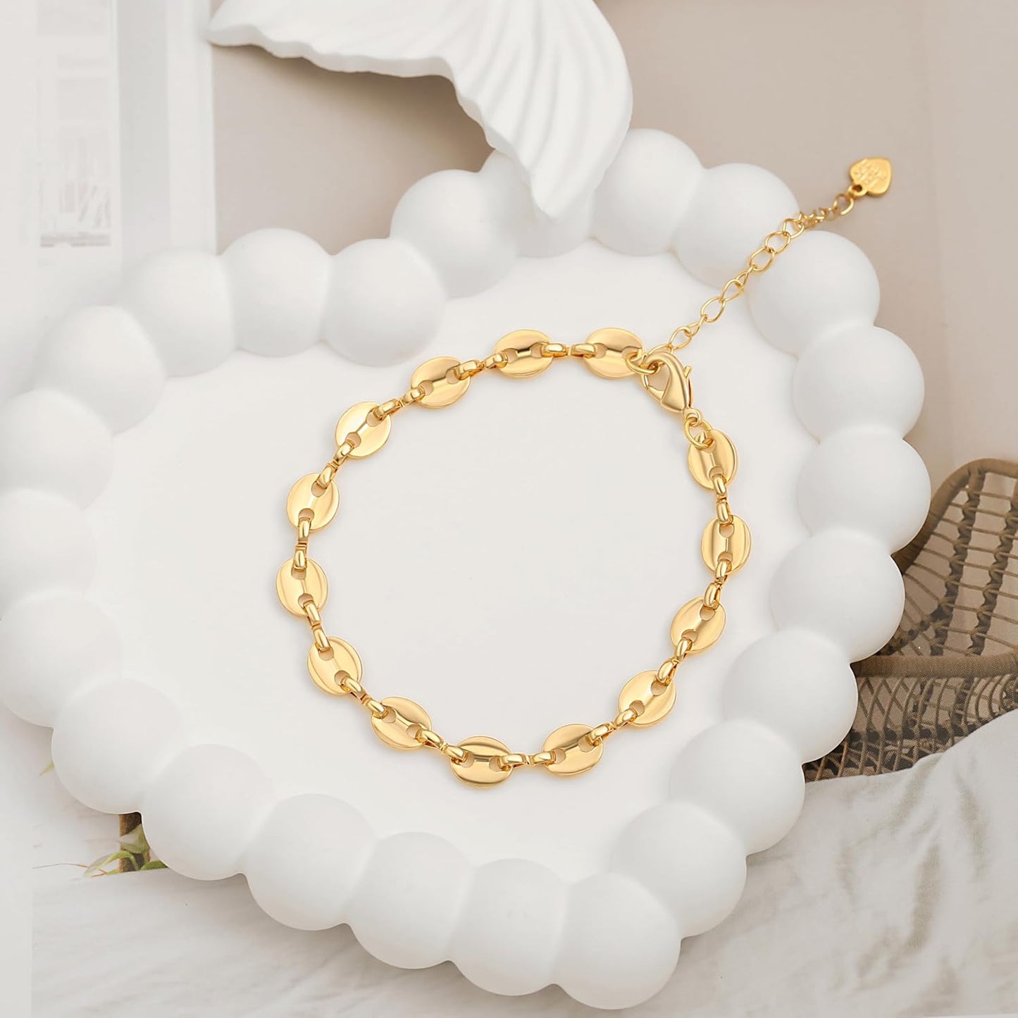 18k Gold Plated Personalized Chunky Cuban Oval Link Chain Bracelets for Men Toggle Rope Bracelet Jewelry for Women