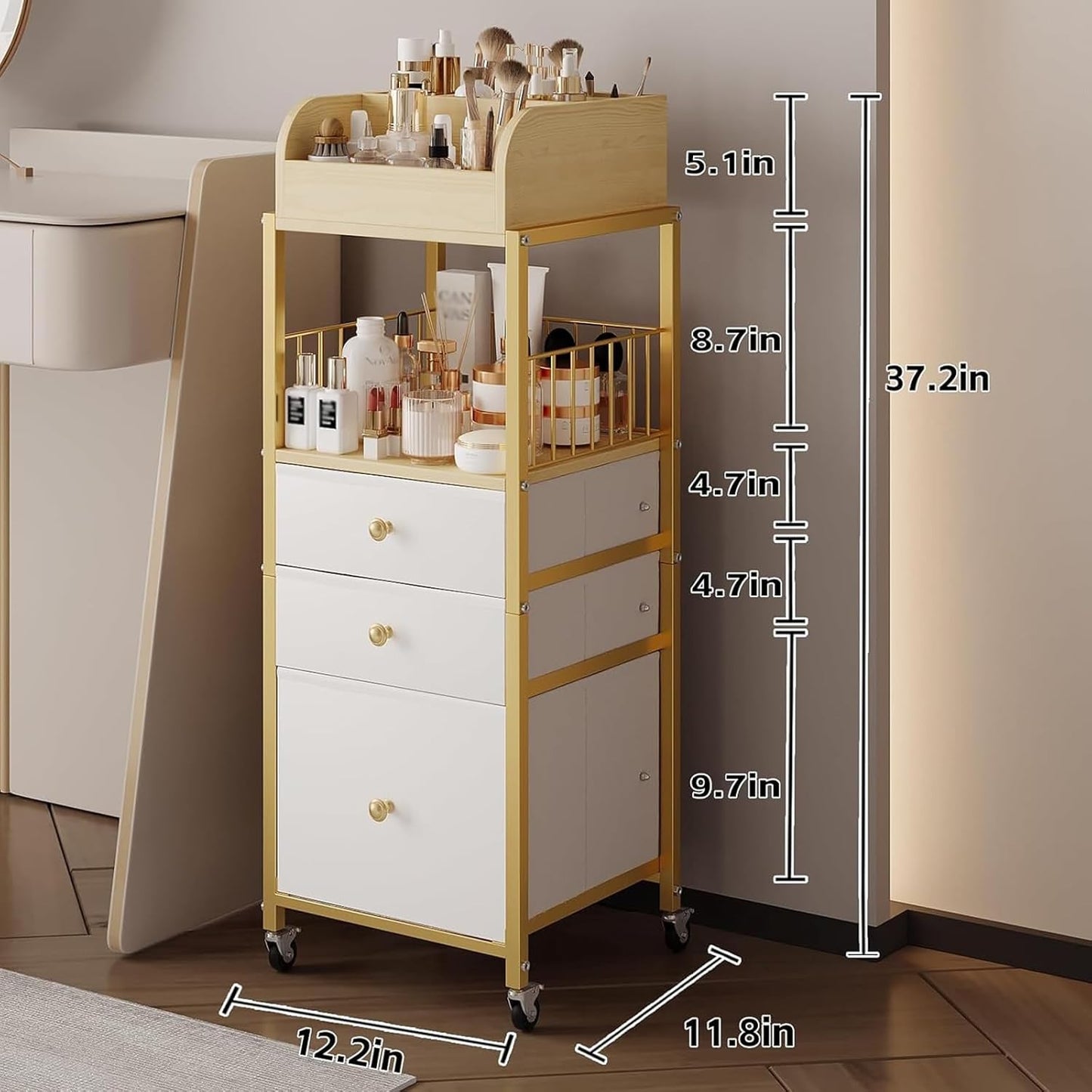 Makeup Organizer Cart with Drawers, Floor Skincare Organizers Make Up Organizers