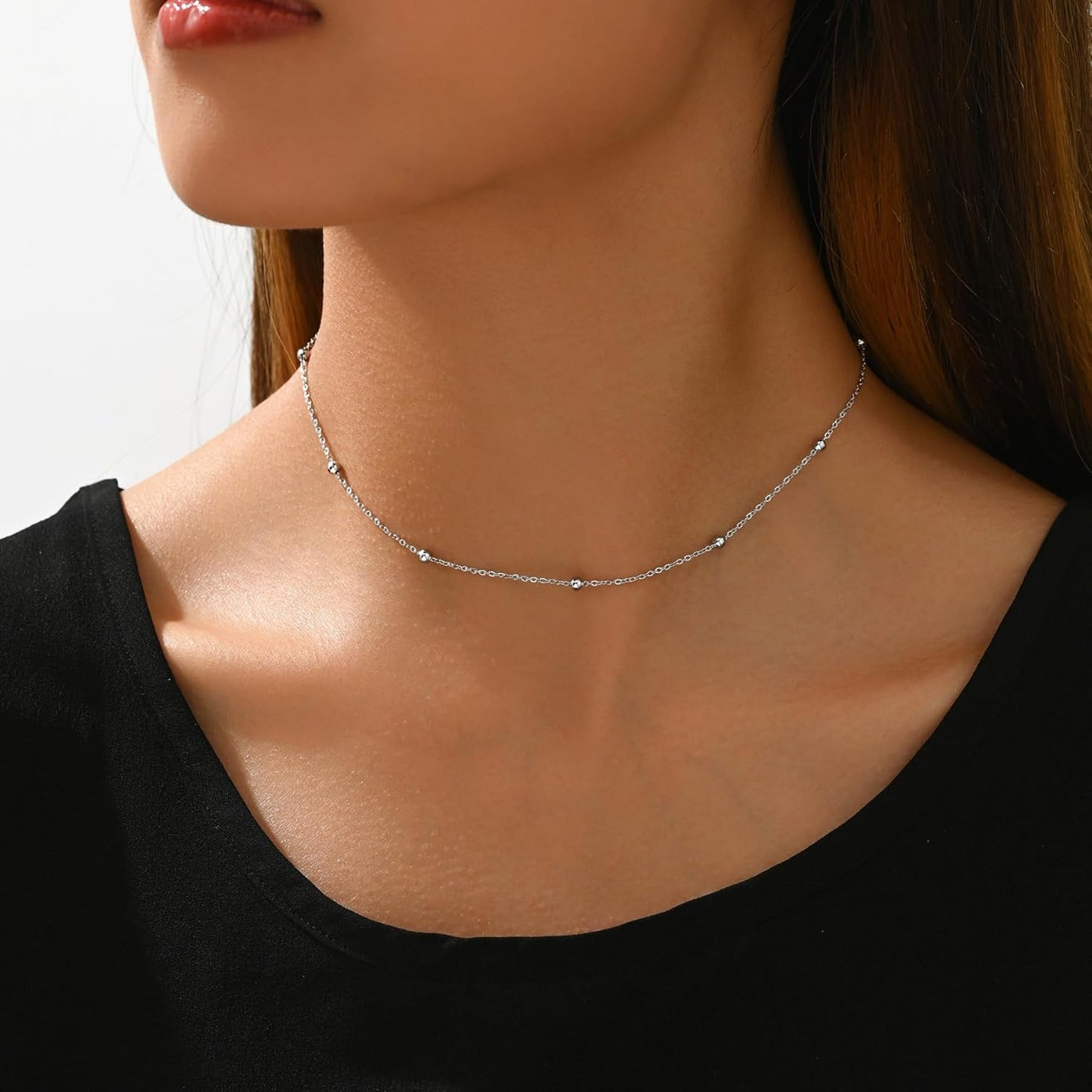 Dainty Gold Chain Necklace For Women - 18K Gold Plated Coin Disc Choker With Beaded & Paper Clip Layered Chain, Everyday Jewelry Gift