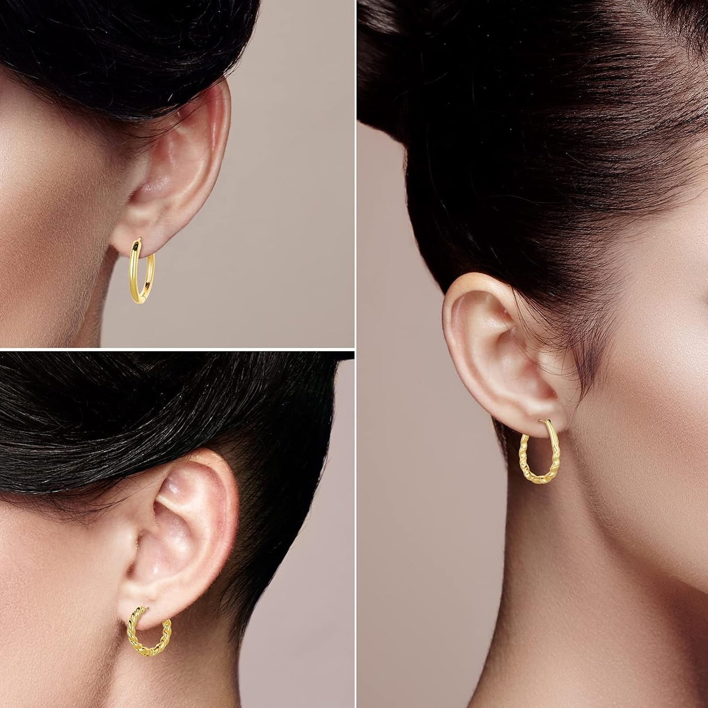 Chunky Hoop Earrings Set 14K Gold Hoop Earrings for Women Hypoallergenic, Thick Hoops Earring set, Twist Huggie Hoop Earring