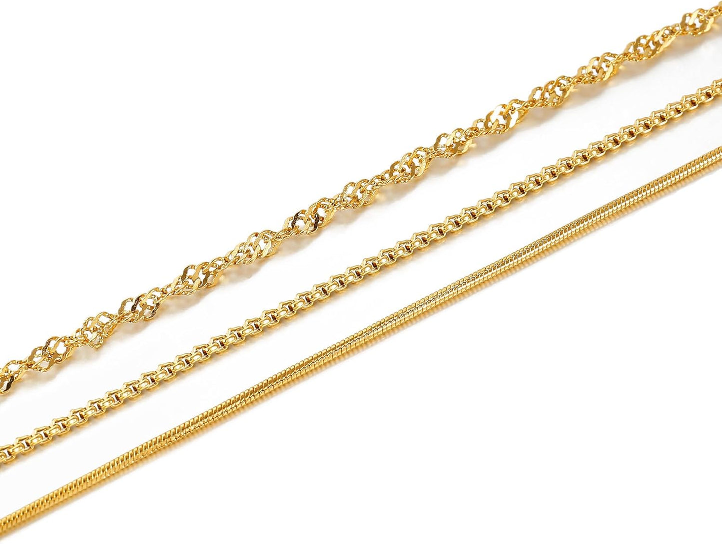 Waterproof Non-Tarnish Necklace Set, 18K Gold Plated Layered Dainty Chains, Stackable Jewelry Gift for Women