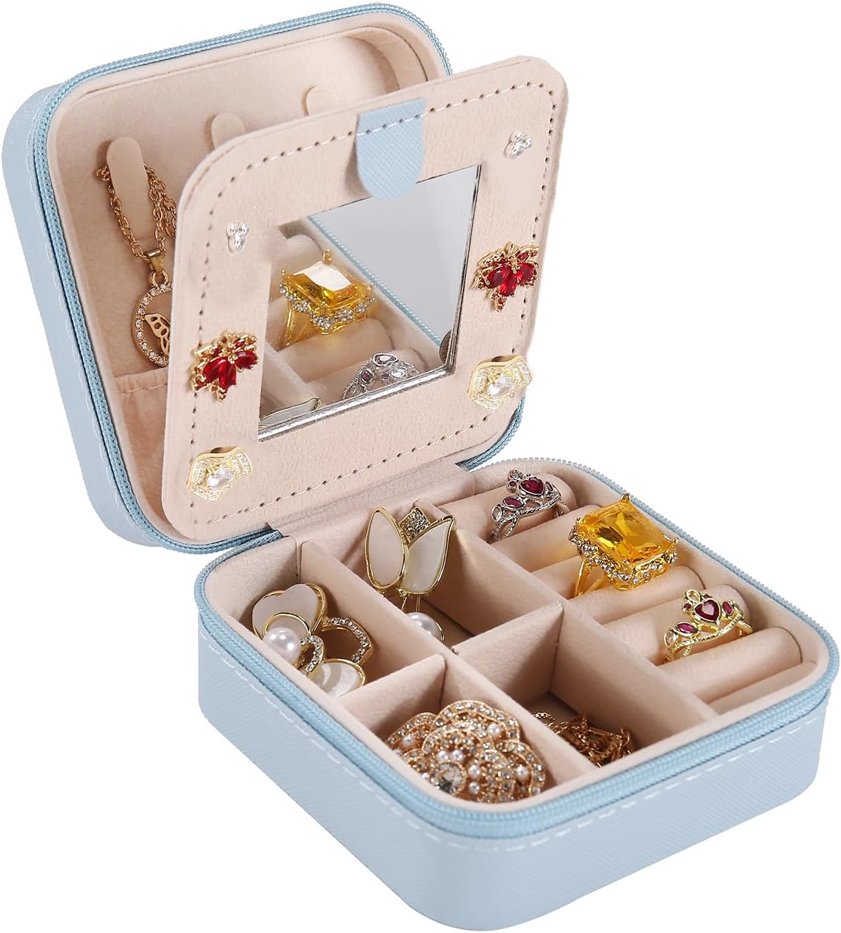 Travel jewelry box Travel Jewelry Organizer Small box Gift for Girls Women with Mirror